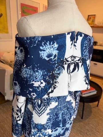 ASOS Off-the-Shoulder Midi Dress Blue White Patterned — photo 5 of 10