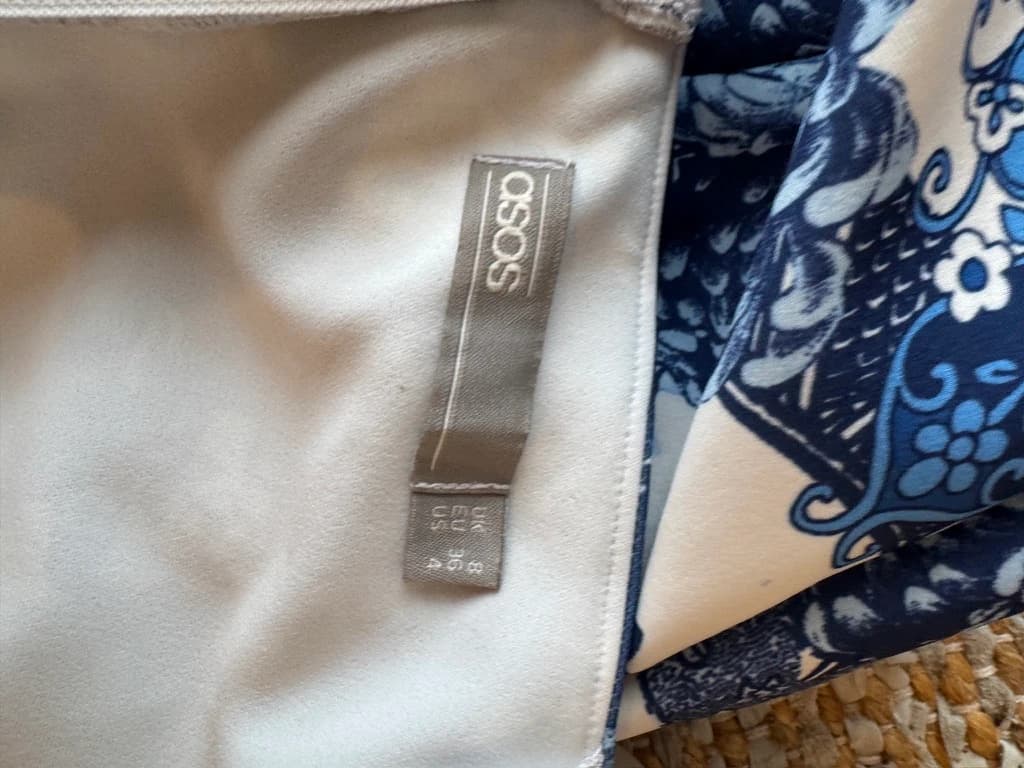 ASOS Off-the-Shoulder Midi Dress Blue White Patterned — photo 4 of 10
