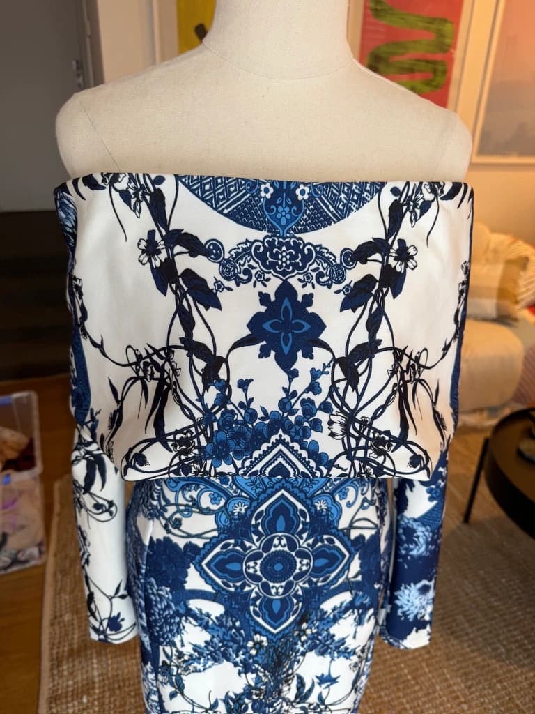 ASOS Off-the-Shoulder Midi Dress Blue White Patterned — photo 10 of 10