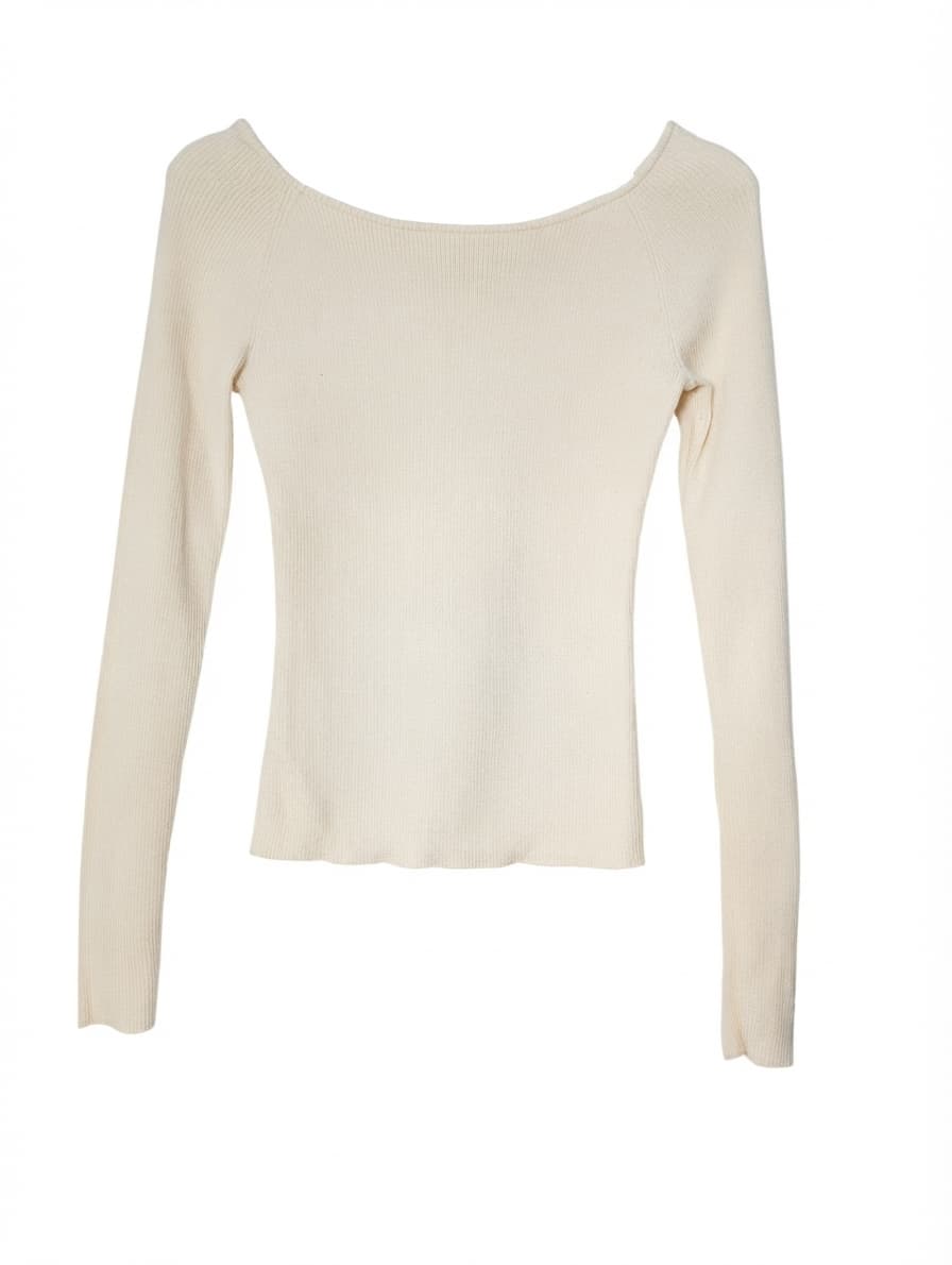 Assembly Label Ribbed Long Sleeve Off-Shoulder Top Cream Size 14 — photo 1 of 6