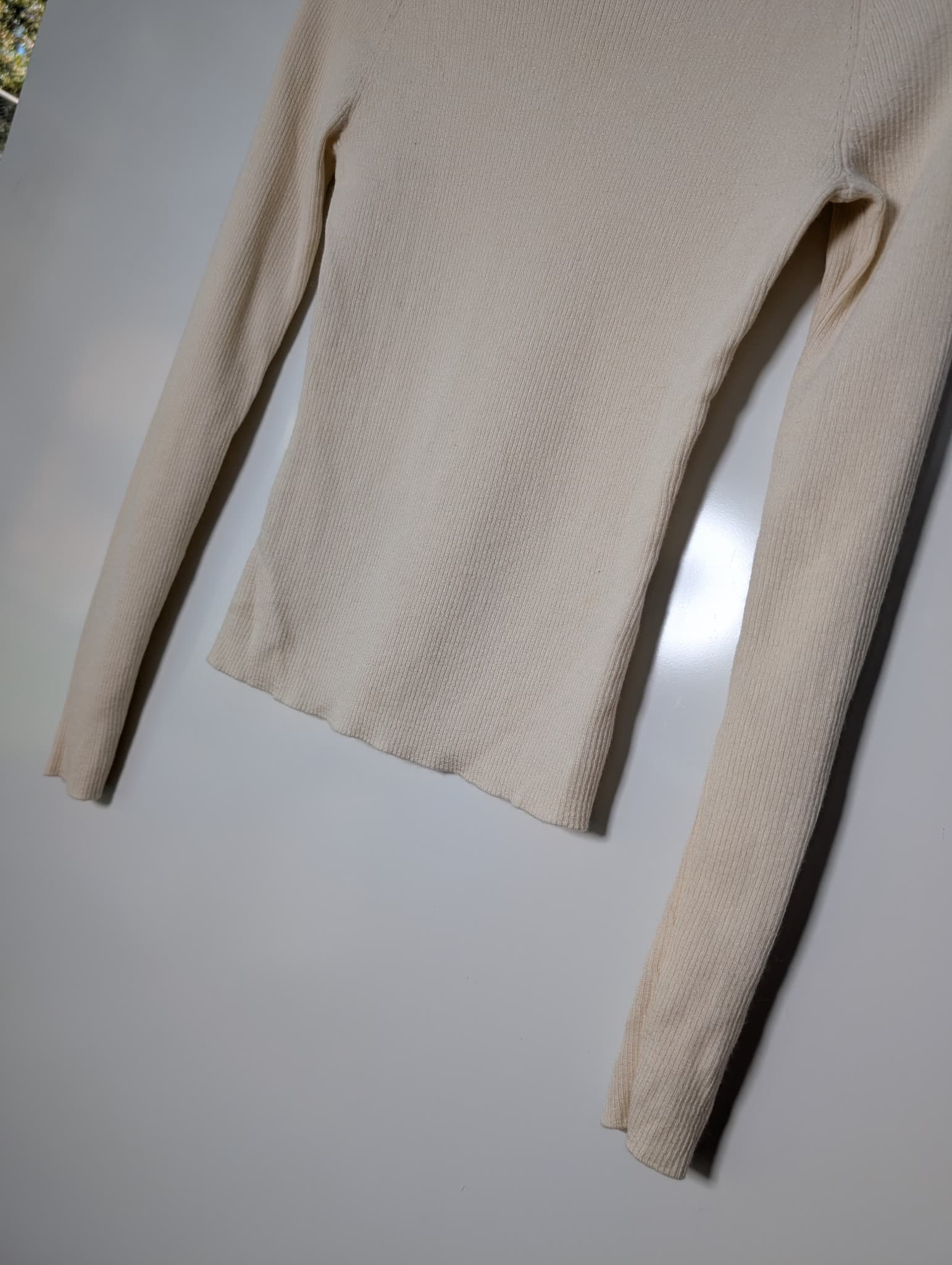 Assembly Label Ribbed Long Sleeve Off-Shoulder Top Cream Size 14 — photo 2 of 6