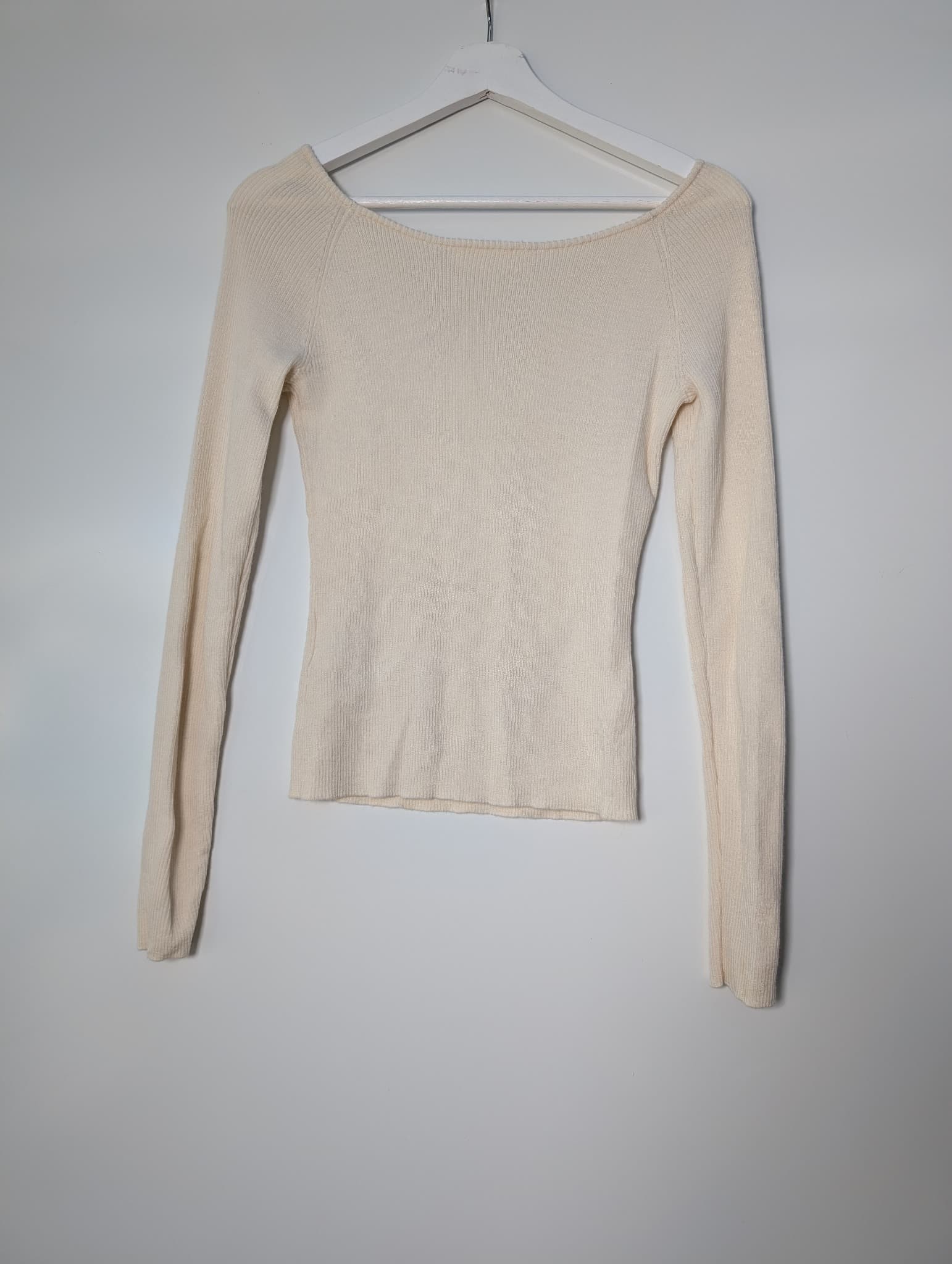 Assembly Label Ribbed Long Sleeve Off-Shoulder Top Cream Size 14 — photo 3 of 6