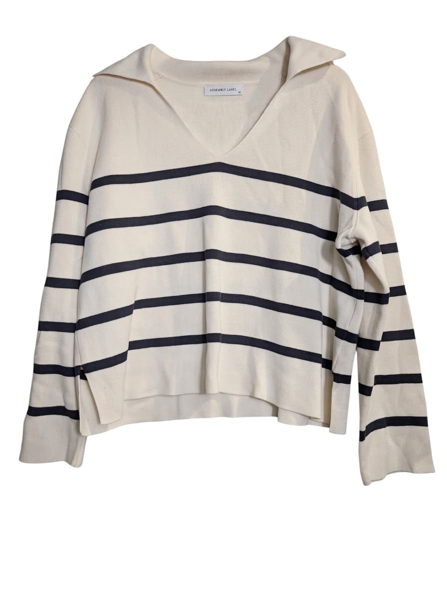 Assembly Label Stripe Knit Polo Cream and Navy Women's Size 14 — photo 1 of 7