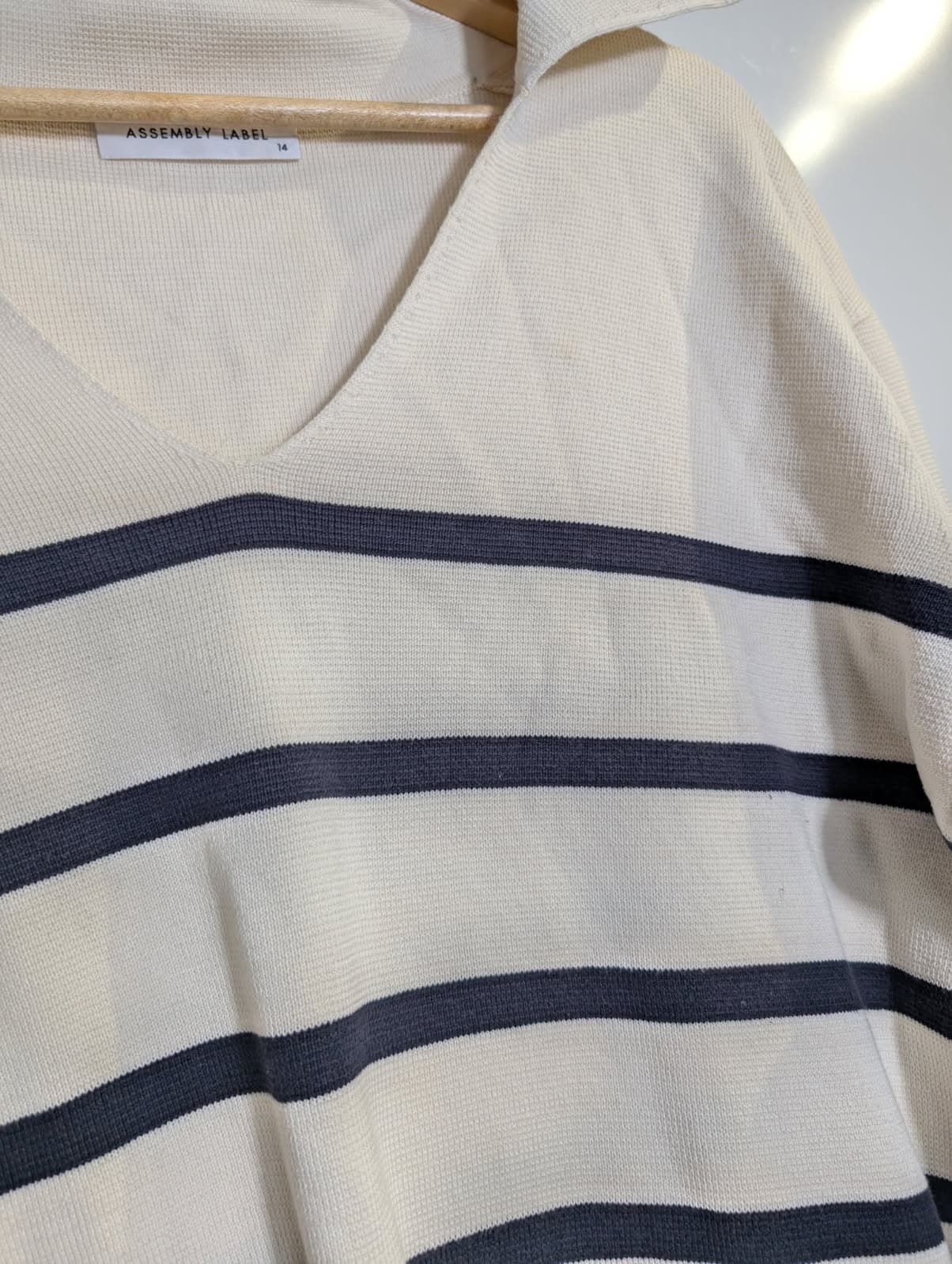 Assembly Label Stripe Knit Polo Cream and Navy Women's Size 14 — photo 7 of 7