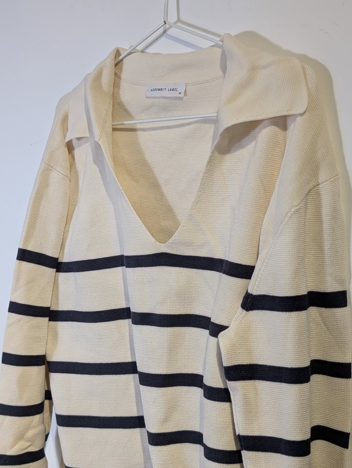 Assembly Label Striped Boat Neck Sweater - Cream & Navy Cotton — photo 2 of 8