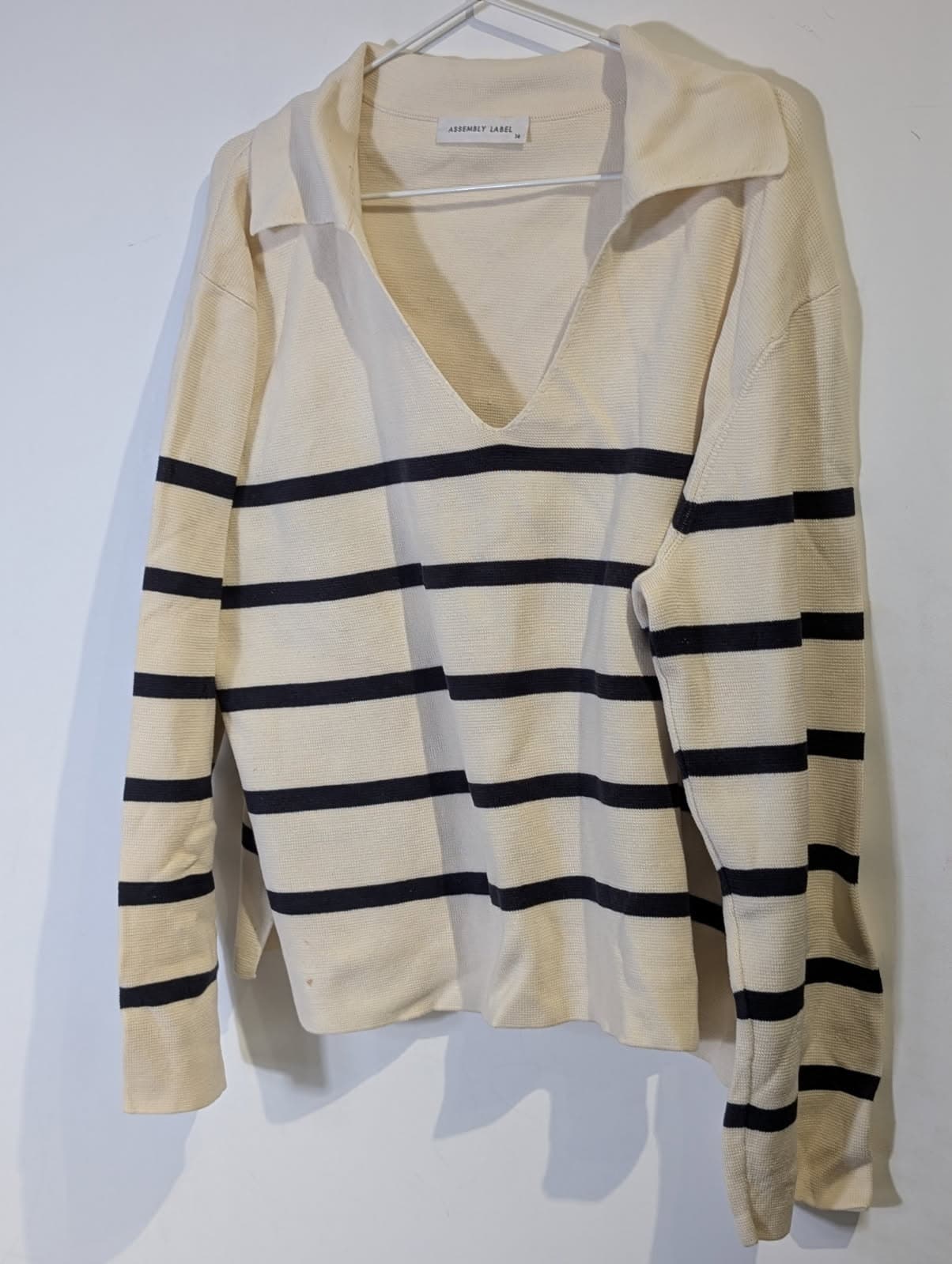 Assembly Label Striped Boat Neck Sweater - Cream & Navy Cotton — photo 4 of 8
