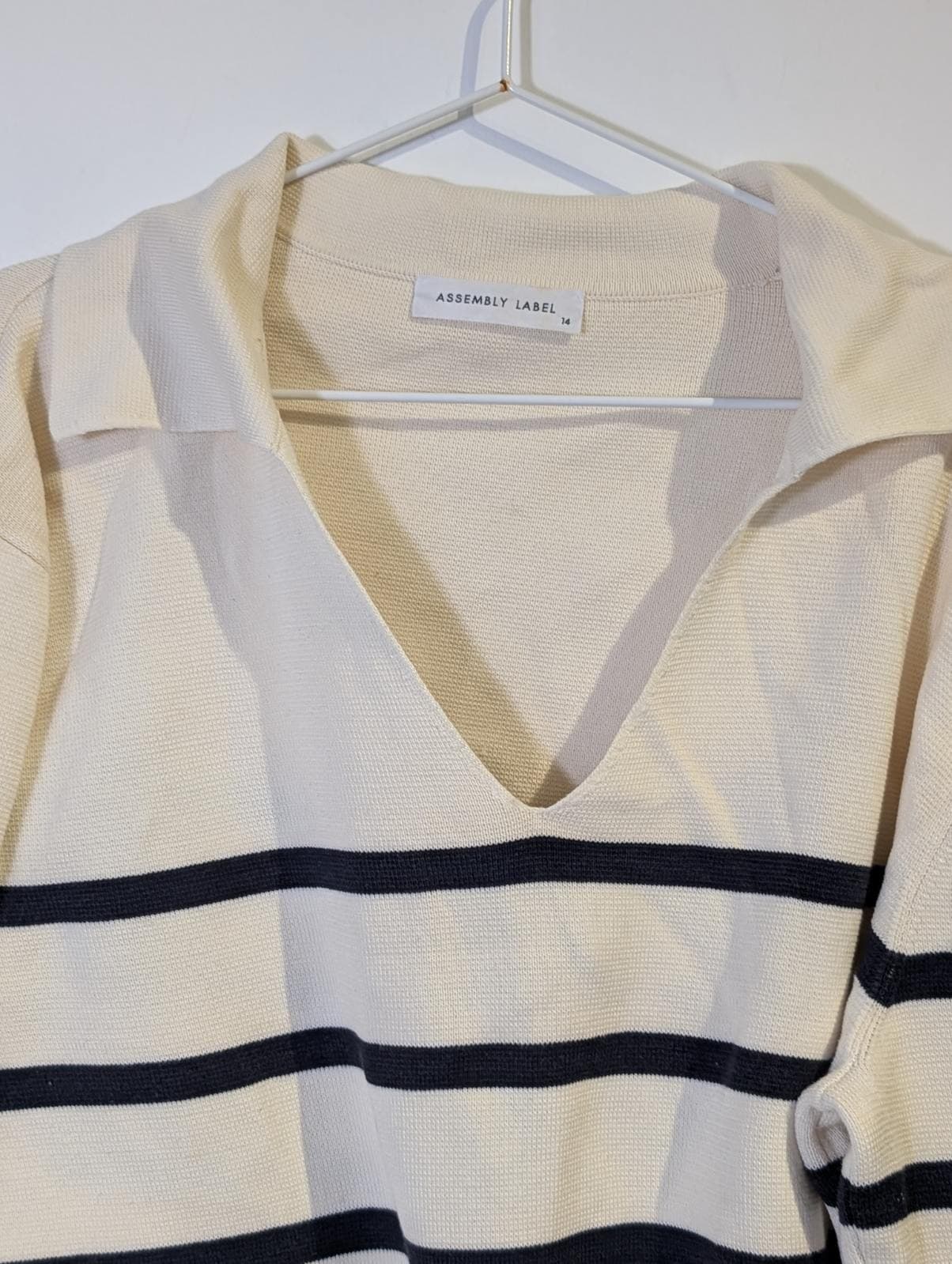 Assembly Label Striped Boat Neck Sweater - Cream & Navy Cotton — photo 5 of 8