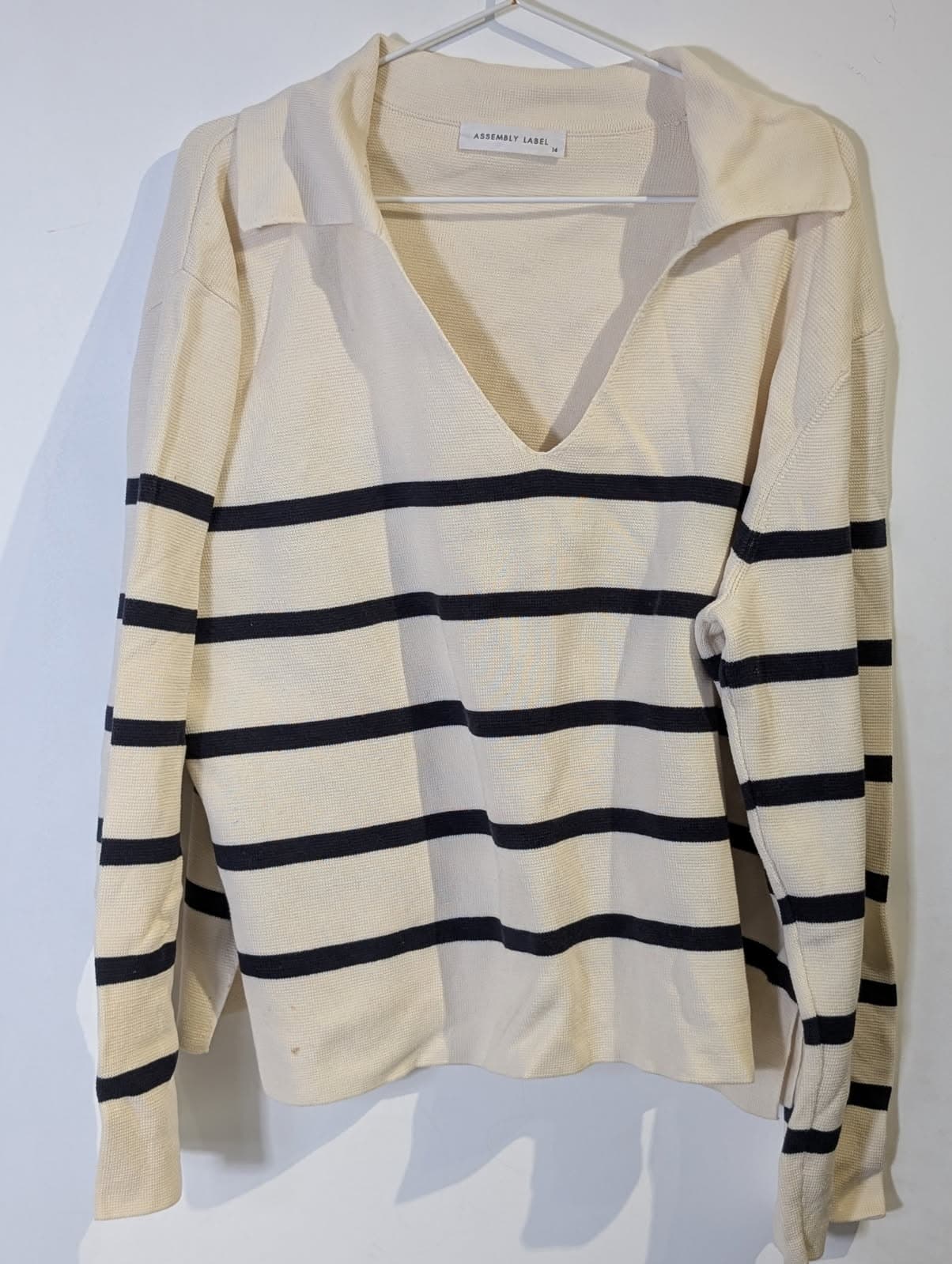 Assembly Label Striped Boat Neck Sweater - Cream & Navy Cotton — photo 7 of 8
