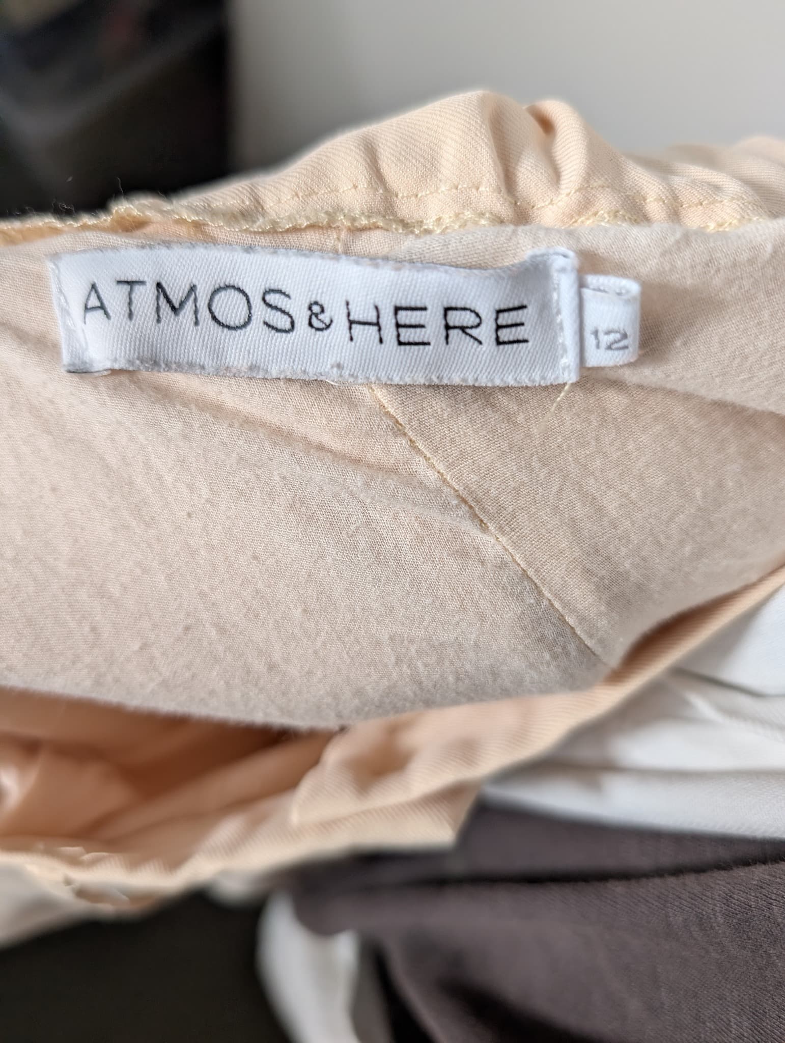 ATMOS&HERE High-Waisted Pleated Wide-Leg Trousers Beige Size 12 — photo 7 of 9
