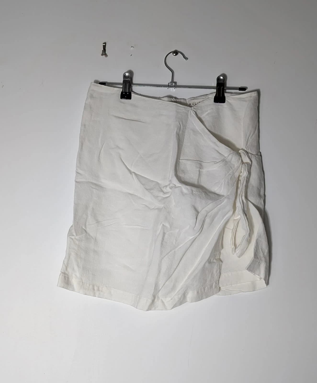 Aulieude White Linen Wrap Mini Skirt Size 10 — photo 5 of 7