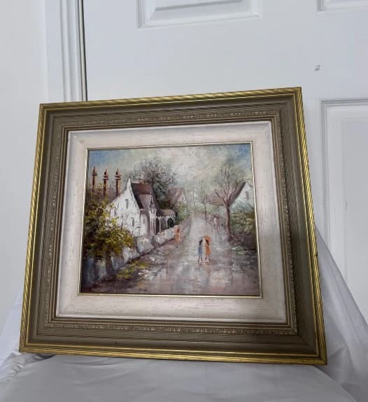 Autumn Showers Framed Oil Painting European Street Scene — photo 3 of 4