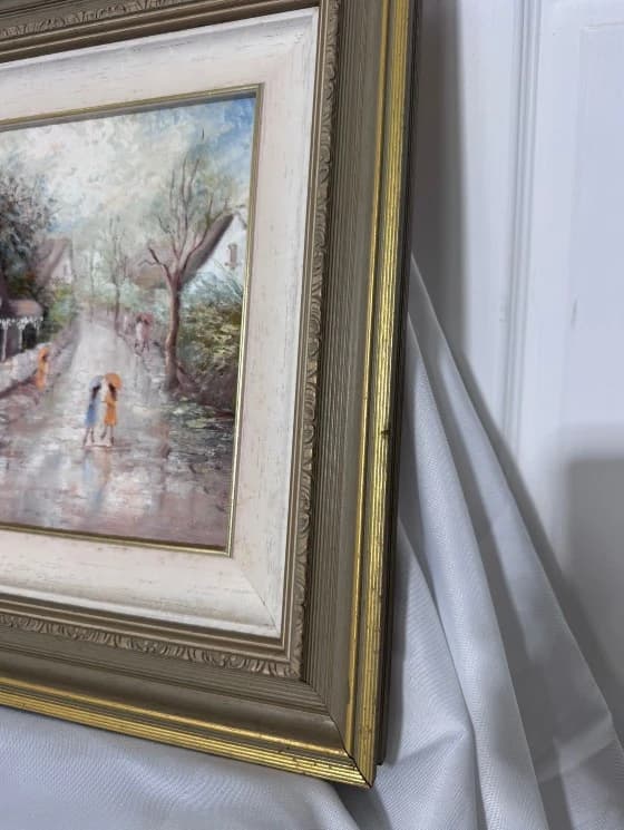 Autumn Showers Framed Oil Painting European Street Scene — photo 4 of 4
