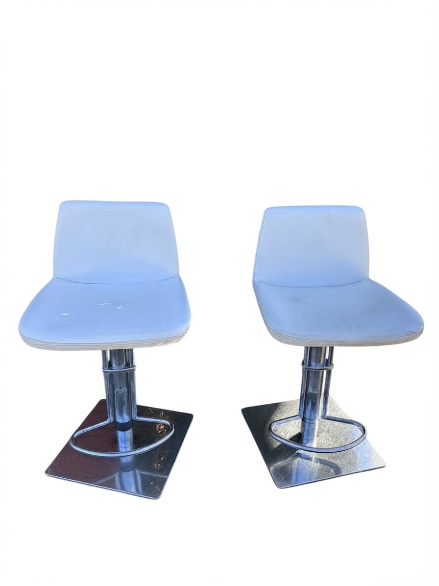 Bar Stools White Leather Adjustable Swivel Chrome Base Modern Kitchen — photo 1 of 7