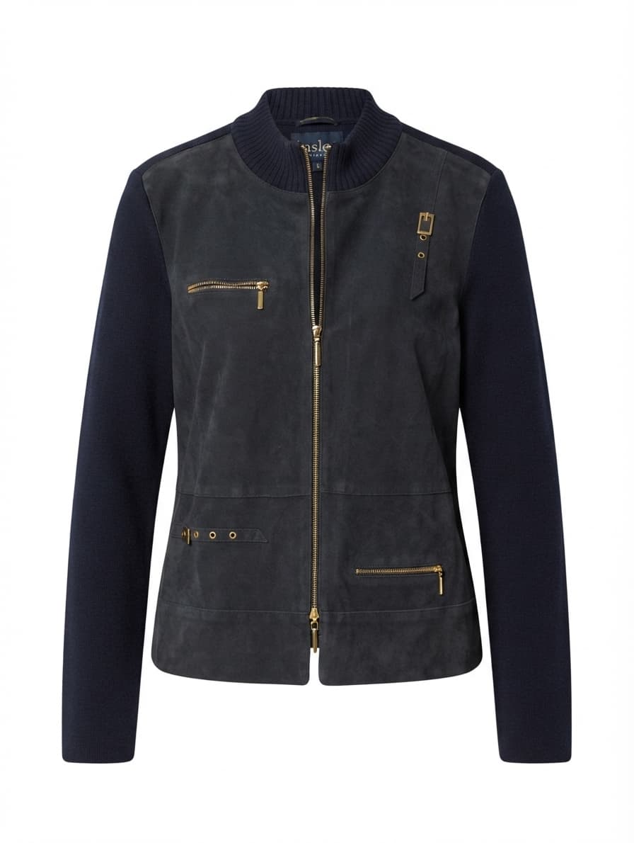 Basler Weekend Wool and Suede Zip-Up Jacket Navy EU 38 UK 12 — photo 1 of 9