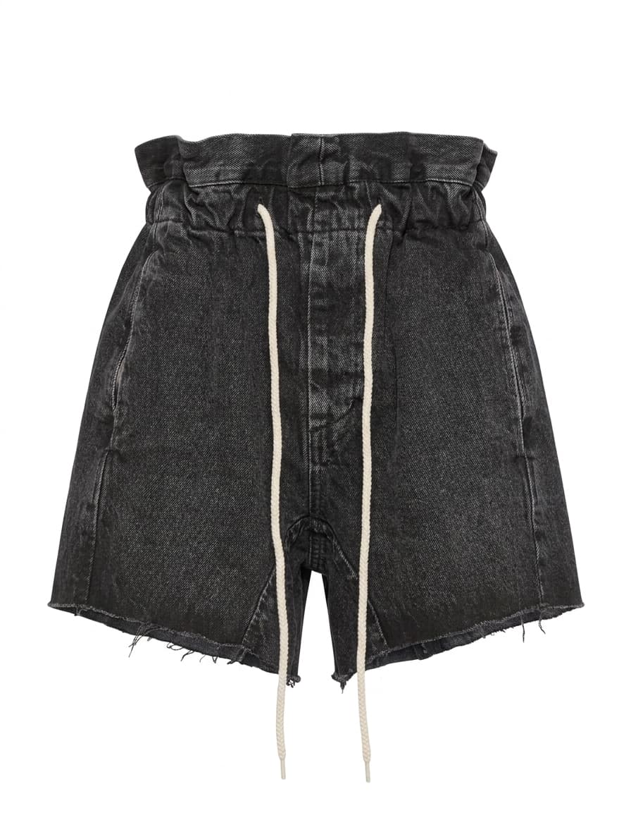 Bassike Paperbag Waist Denim Shorts Black Raw Hem — photo 1 of 6