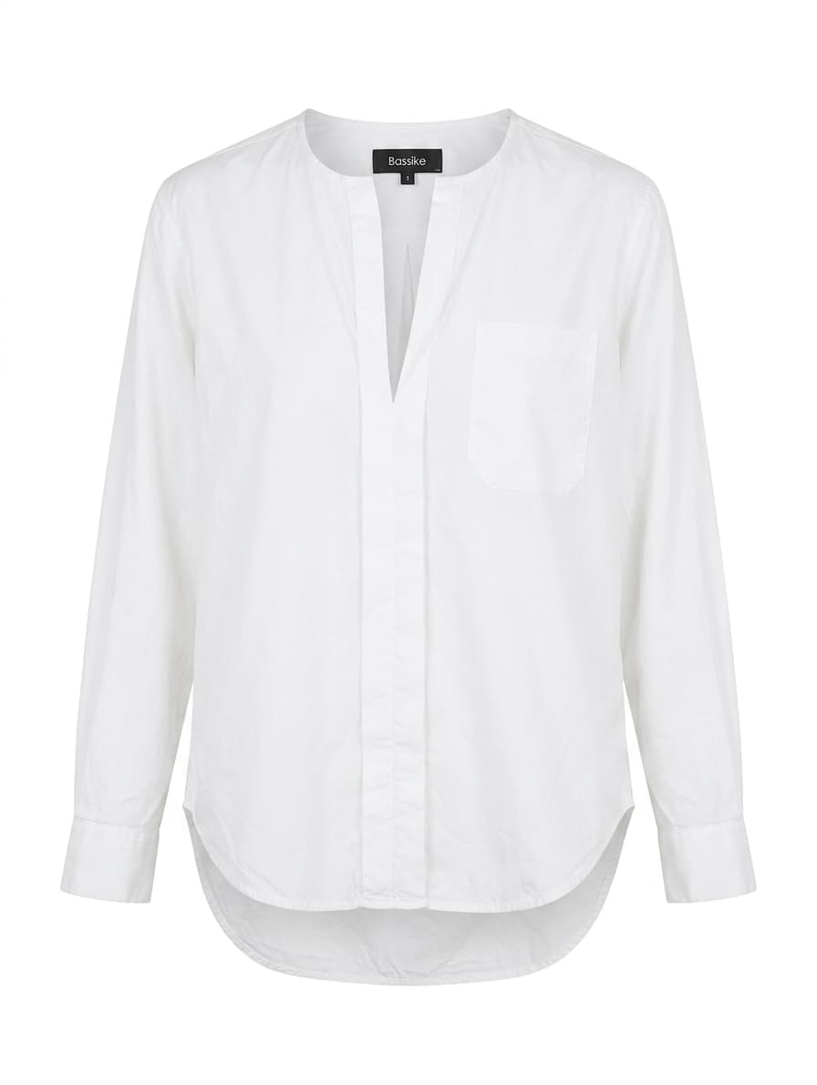 Bassike White Poplin V-Neck Button-Down Shirt - Size 1 — photo 1 of 7
