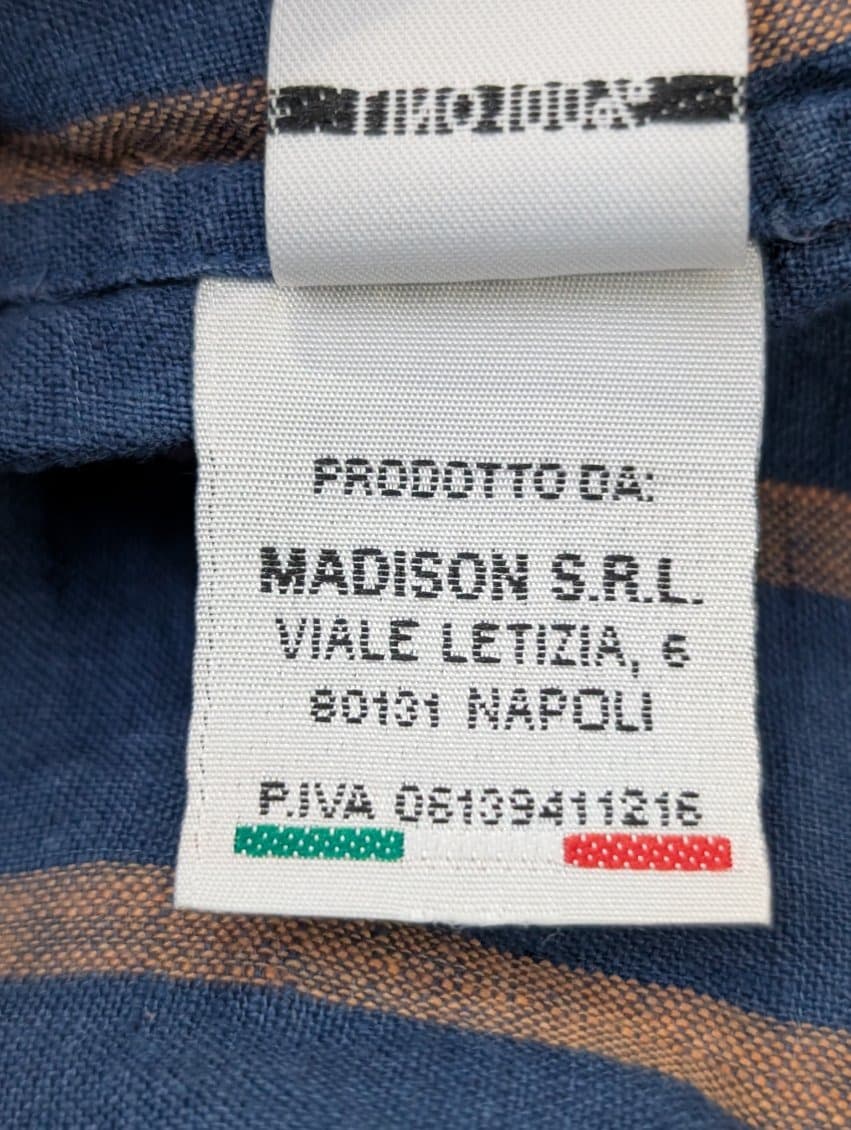 Bastonchino Men's Blue & Tan Striped Linen Mandarin Collar Shirt — photo 2 of 10