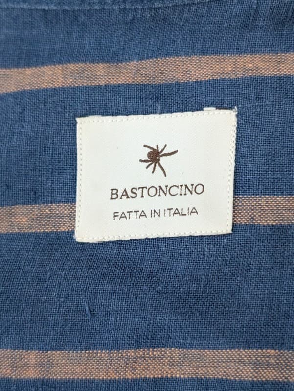 Bastoncino Men's Linen Mandarin Collar Shirt Blue & Tan Striped — photo 6 of 9