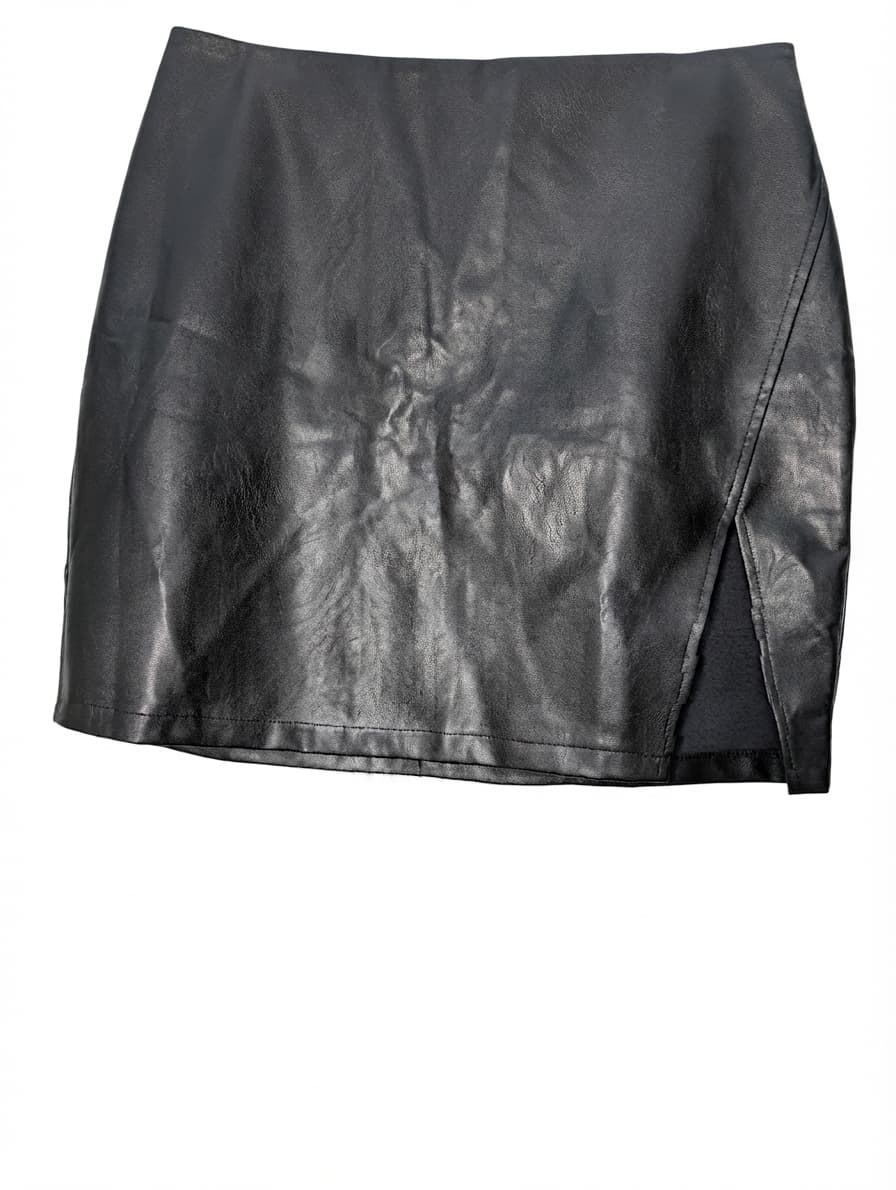 Black Faux Leather Mini Skirt with Side Slit — photo 1 of 3