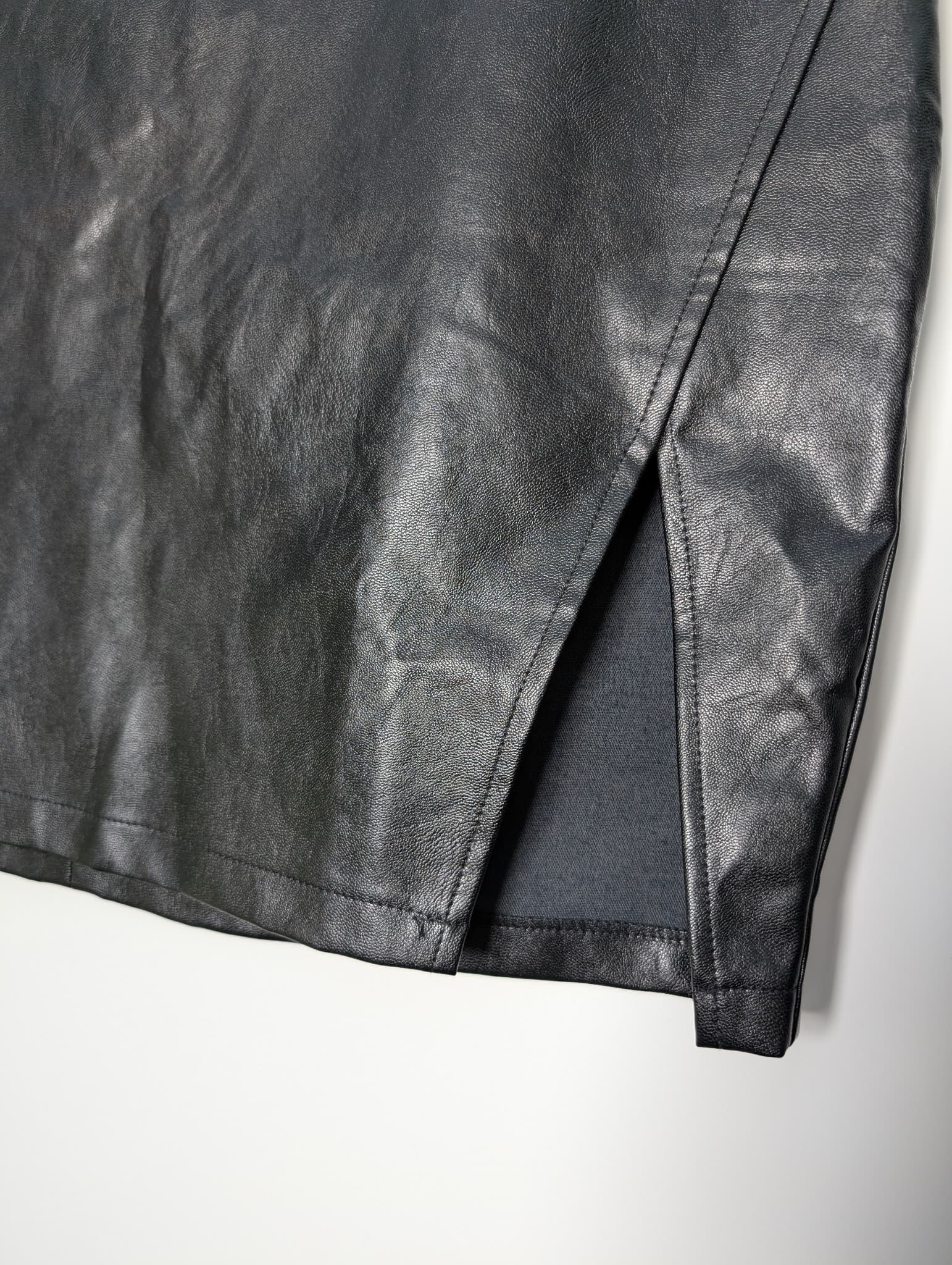 Black Faux Leather Mini Skirt with Side Slit — photo 2 of 3