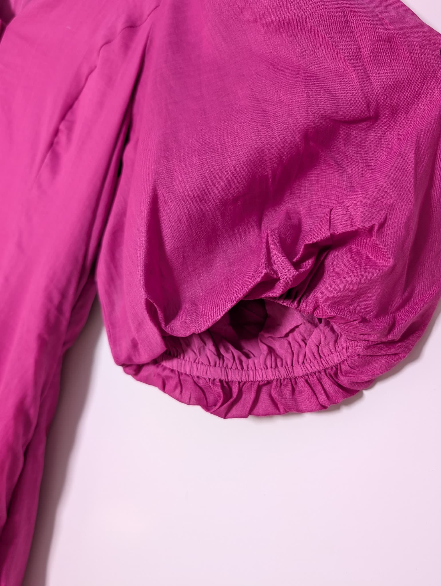 Blue Illusion Midi Dress Magenta Puff Sleeve Button-Front Size M — photo 3 of 10