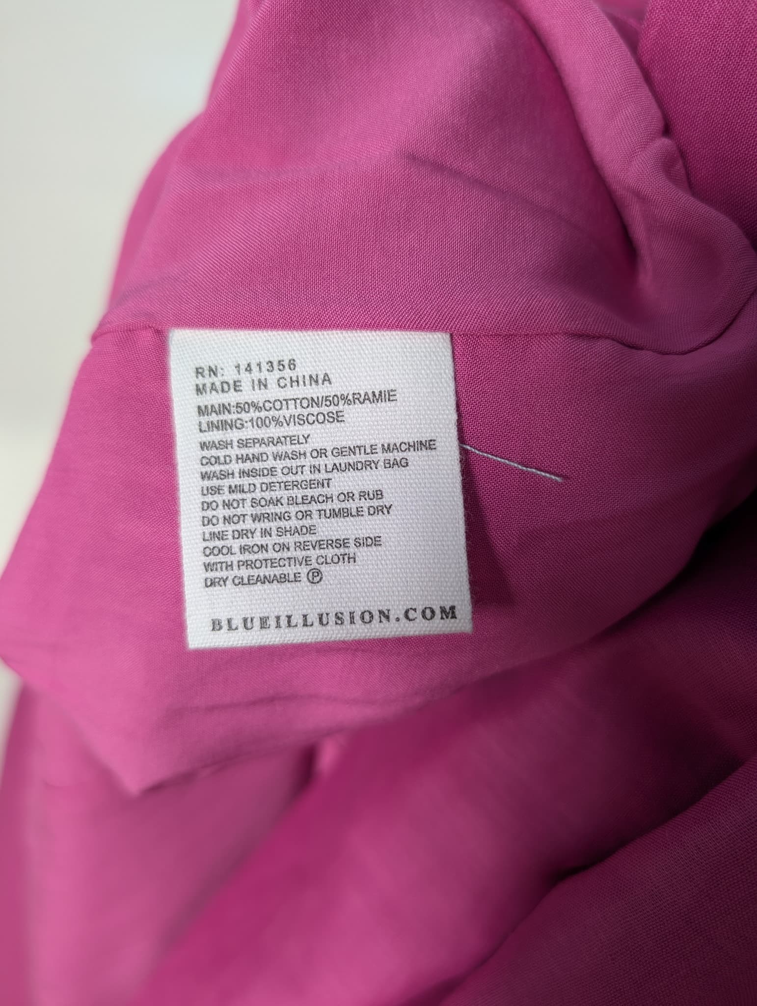 Blue Illusion Midi Dress Magenta Puff Sleeve Button-Front Size M — photo 9 of 10
