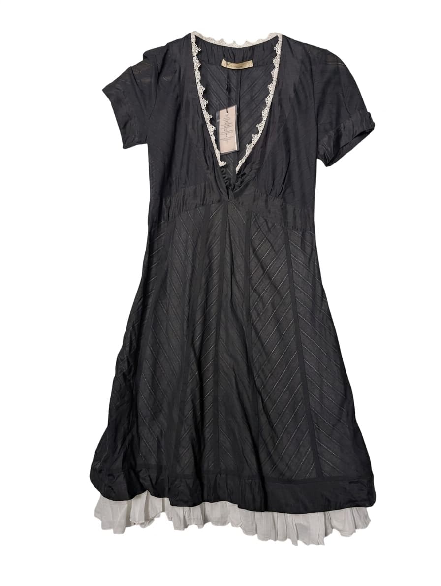 Blumarine Italian Designer Black Striped Dress with Lace Trim - Size IT 42 — photo 1 of 10