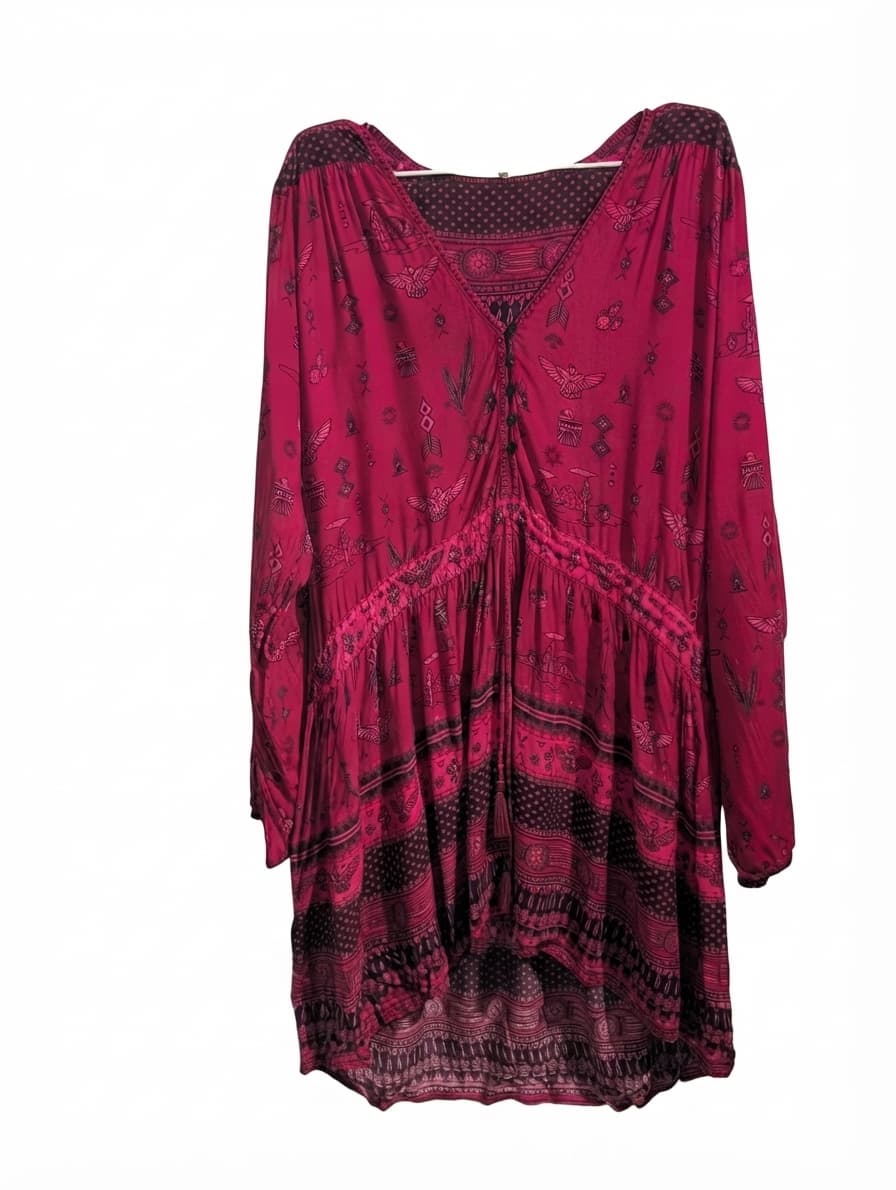 Boho Printed Tunic Dress Magenta Floral — photo 1 of 2