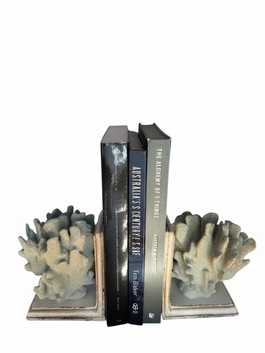 Bookends Coral Style Decorative Pair Coastal Hamptons Shelf Decor White — photo 1 of 5