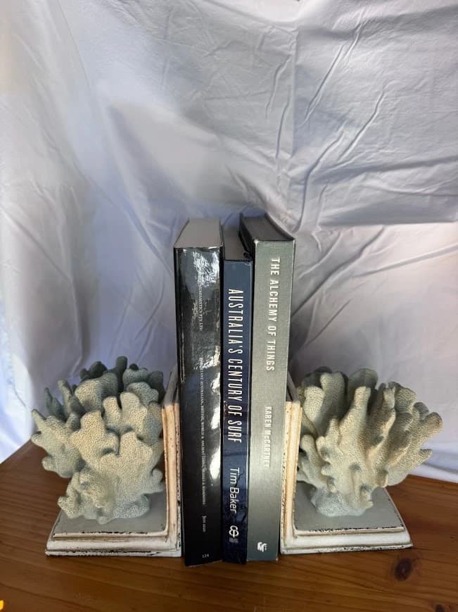 Bookends Coral Style Decorative Pair Coastal Hamptons Shelf Decor White — photo 2 of 5