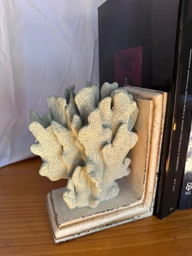 Bookends Coral Style Decorative Pair Coastal Hamptons Shelf Decor White — photo 3 of 5
