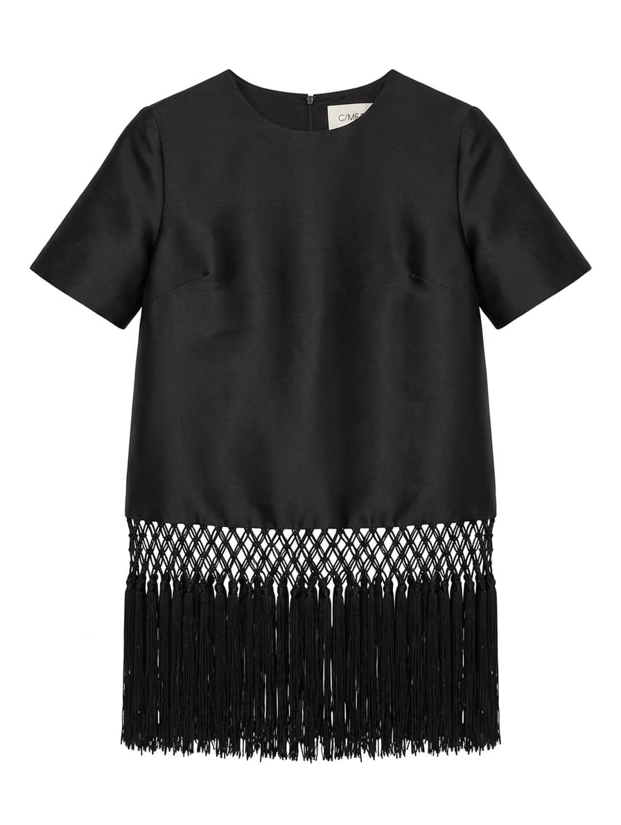 C/Meo Collective Black Satin Top - Macrame Fringe Hem — photo 1 of 7