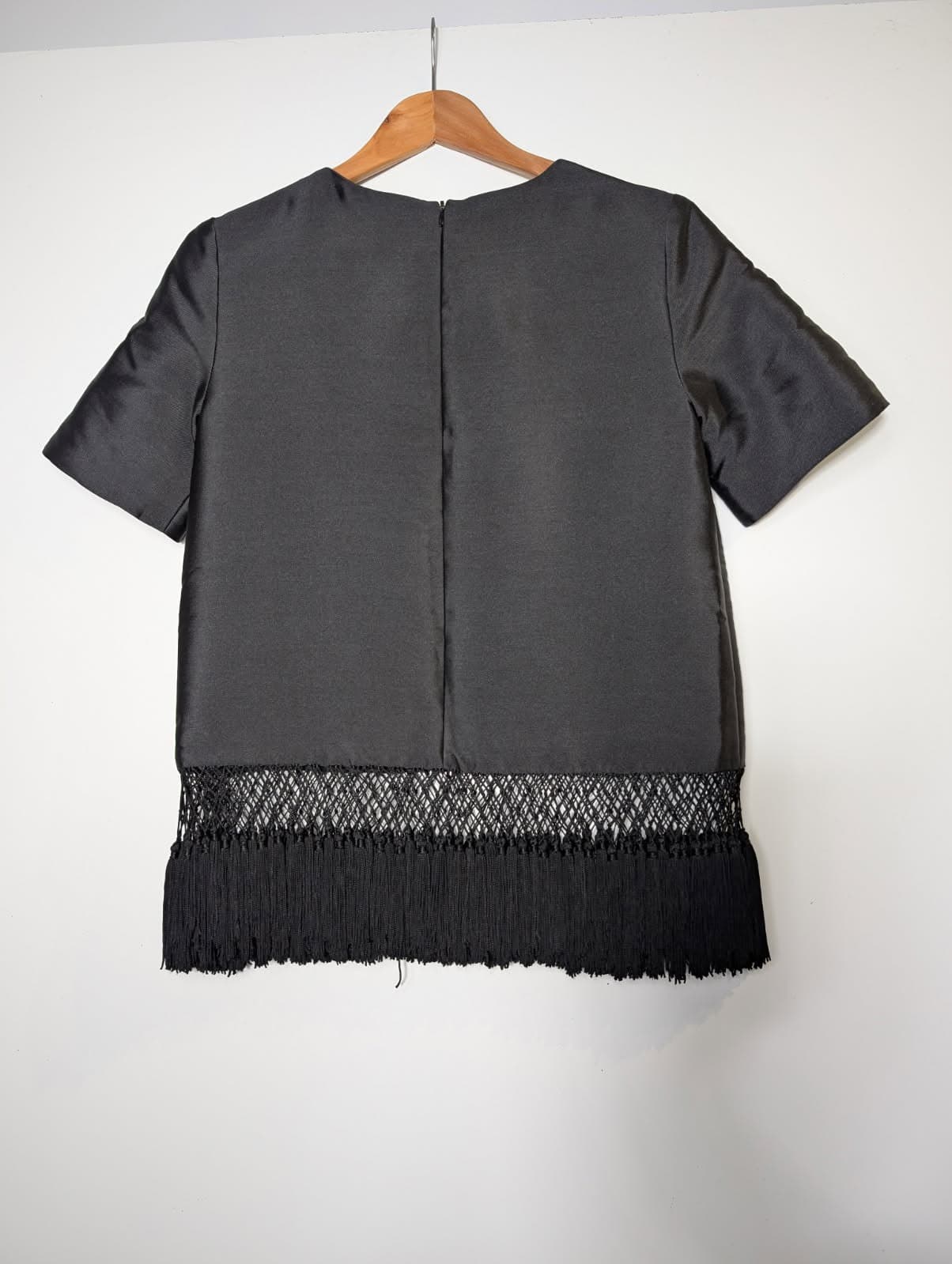 C/Meo Collective Black Satin Top - Macrame Fringe Hem — photo 2 of 7