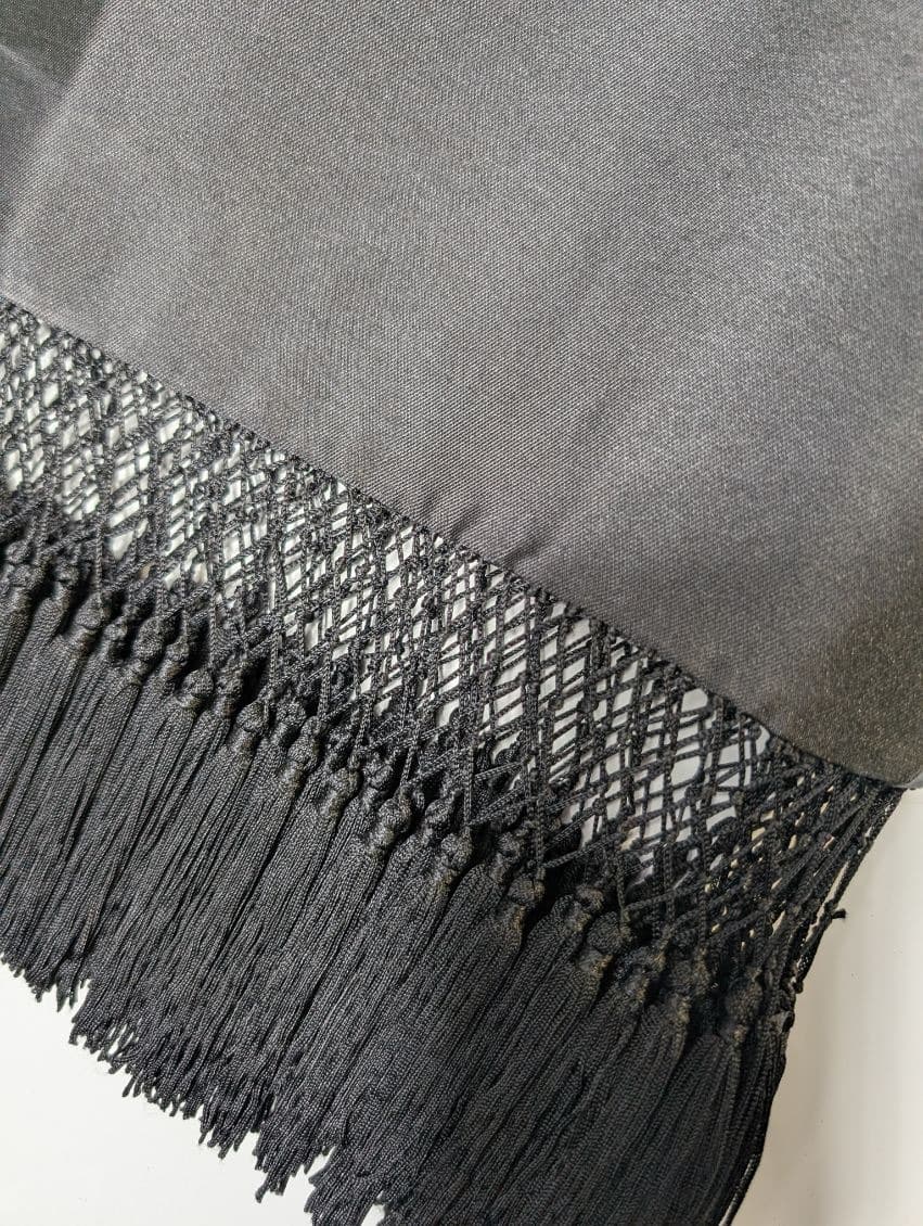 C/Meo Collective Black Satin Top - Macrame Fringe Hem — photo 5 of 7