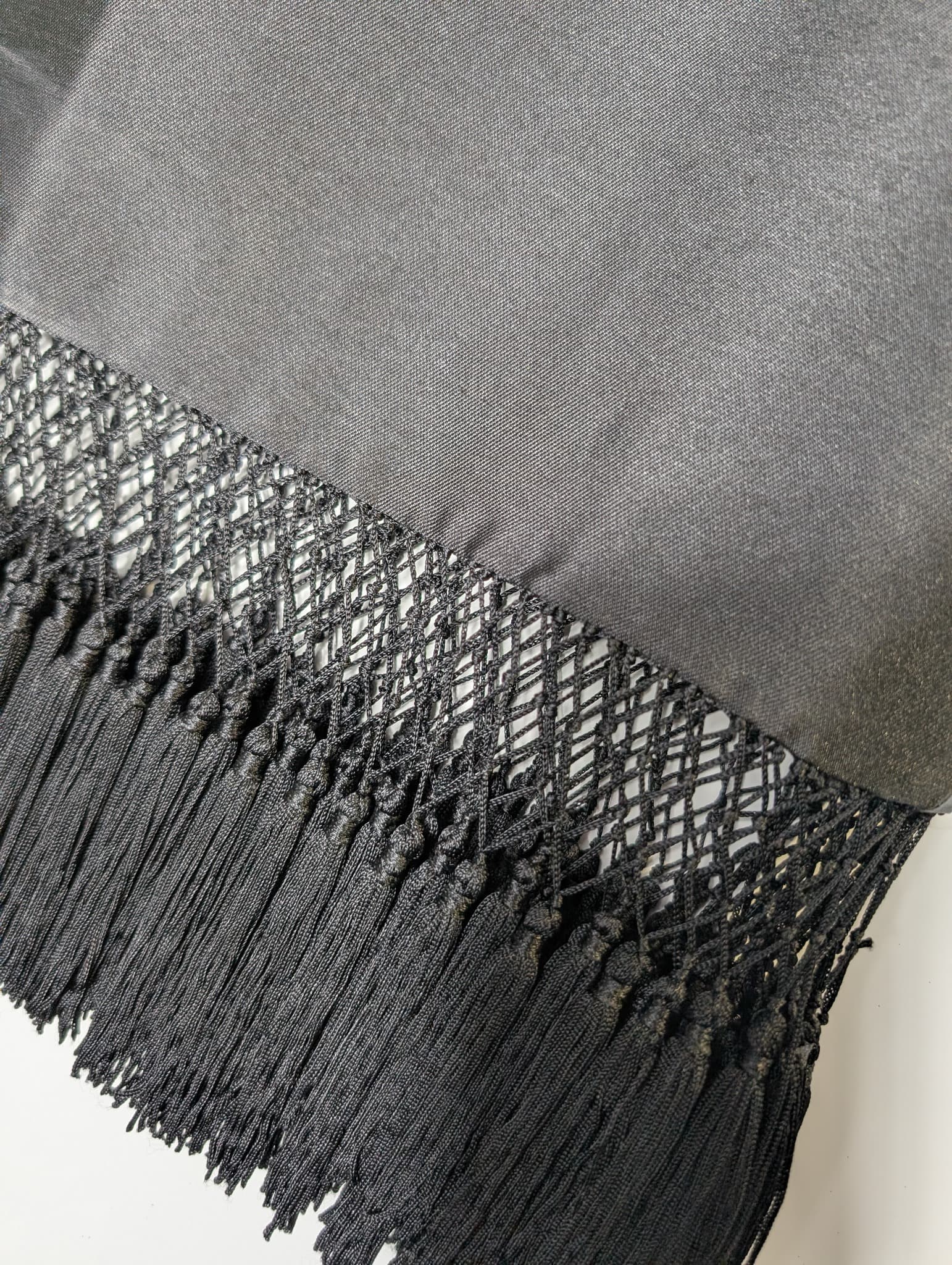 C/MEO Collective Satin Top with Macrame Fringe Hem Black XS — photo 2 of 7
