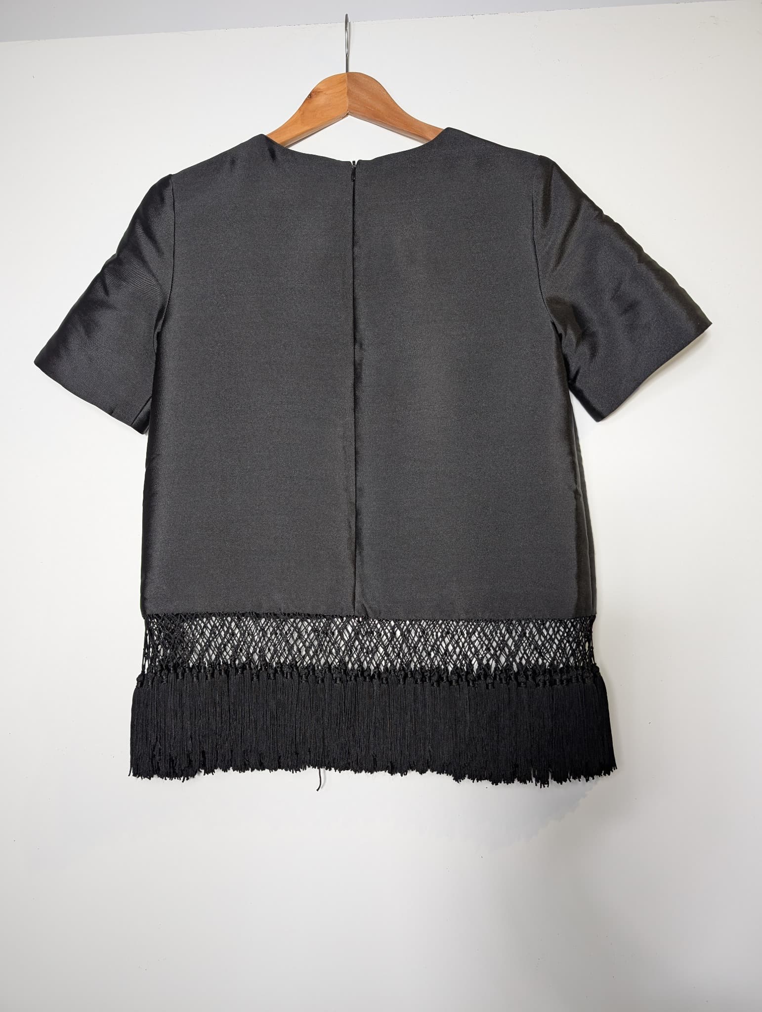 C/MEO Collective Satin Top with Macrame Fringe Hem Black XS — photo 4 of 7