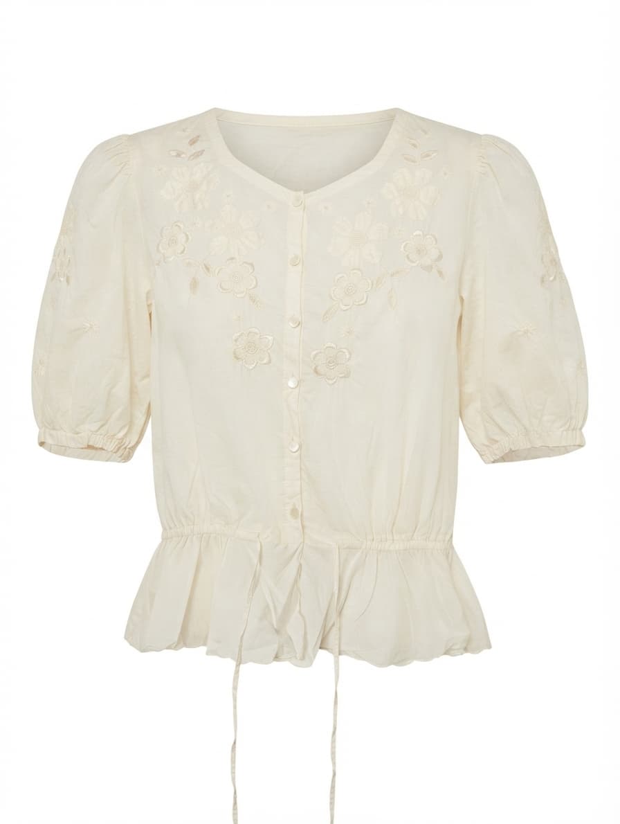 Callore Vintage Floral Embroidered Peplum Blouse Cream — photo 1 of 10