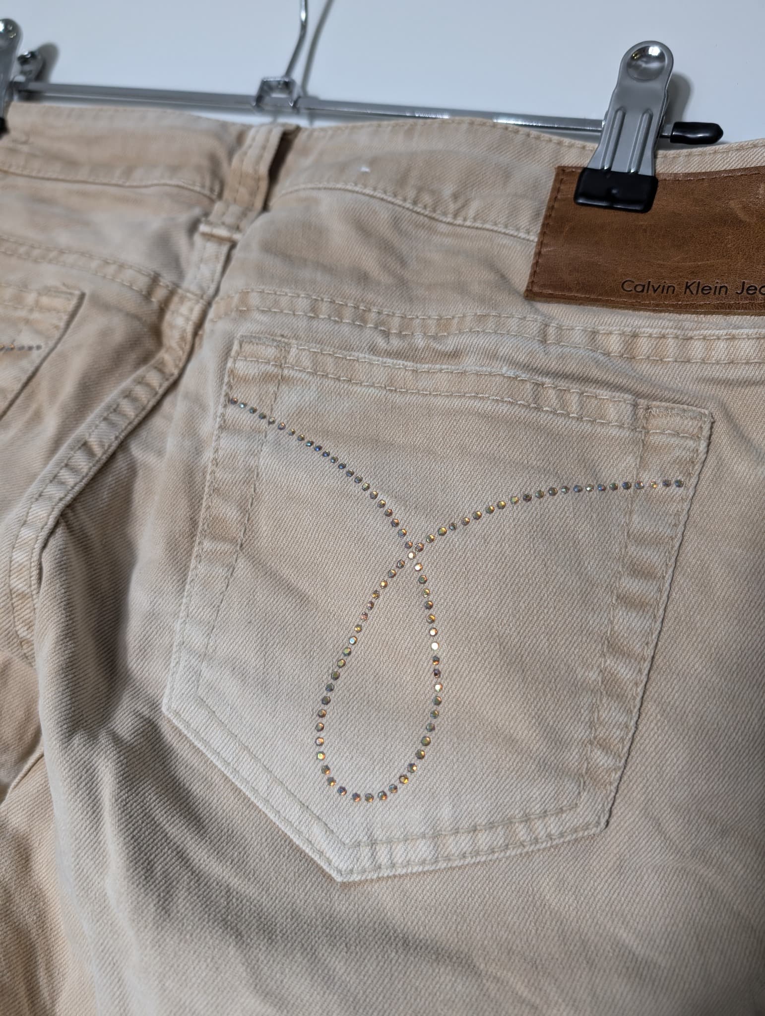 Calvin Klein Jeans Corduroy Pants Tan Rhinestone Detail — photo 7 of 10
