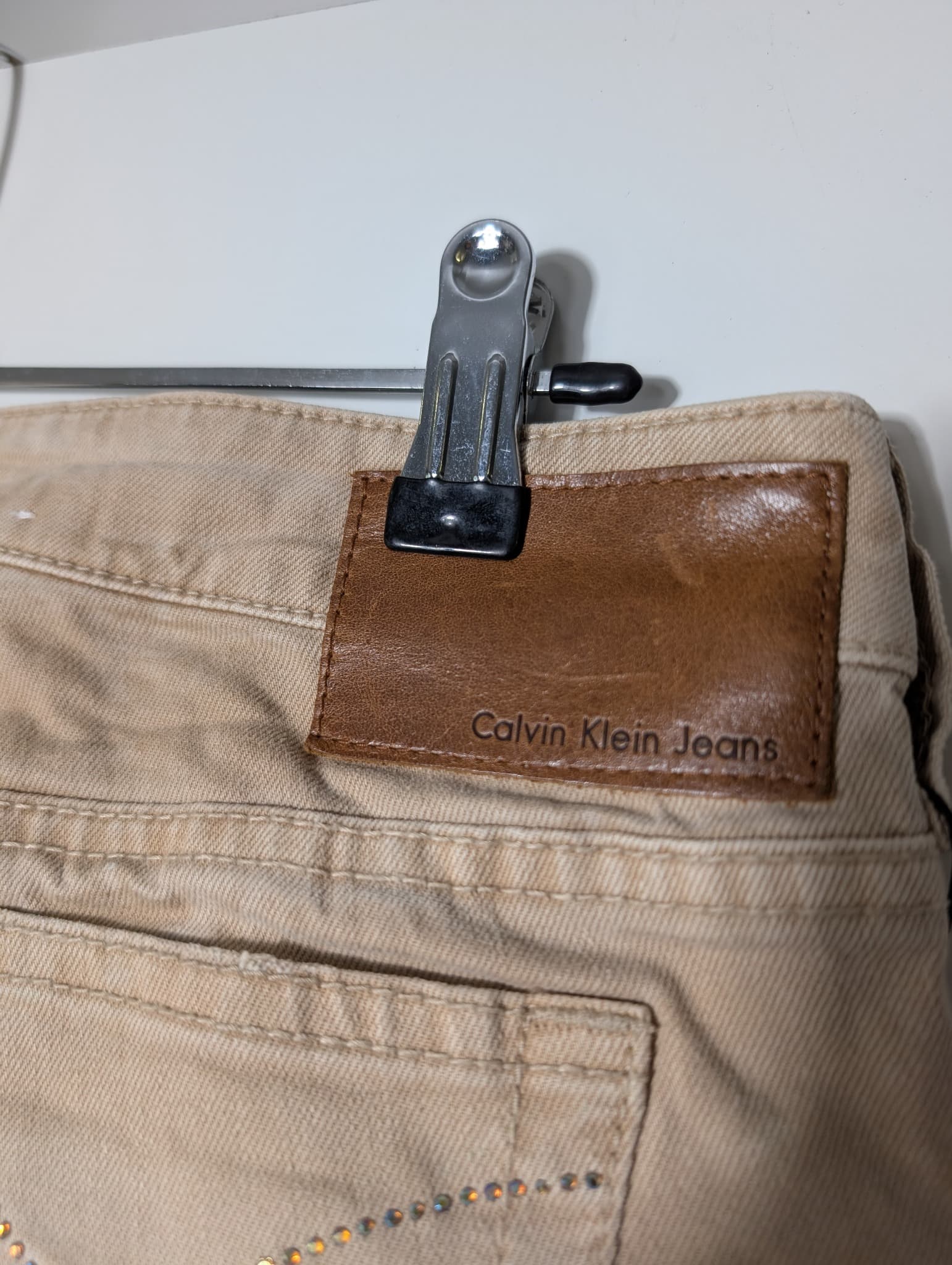 Calvin Klein Jeans Corduroy Pants Tan Rhinestone Detail — photo 8 of 10
