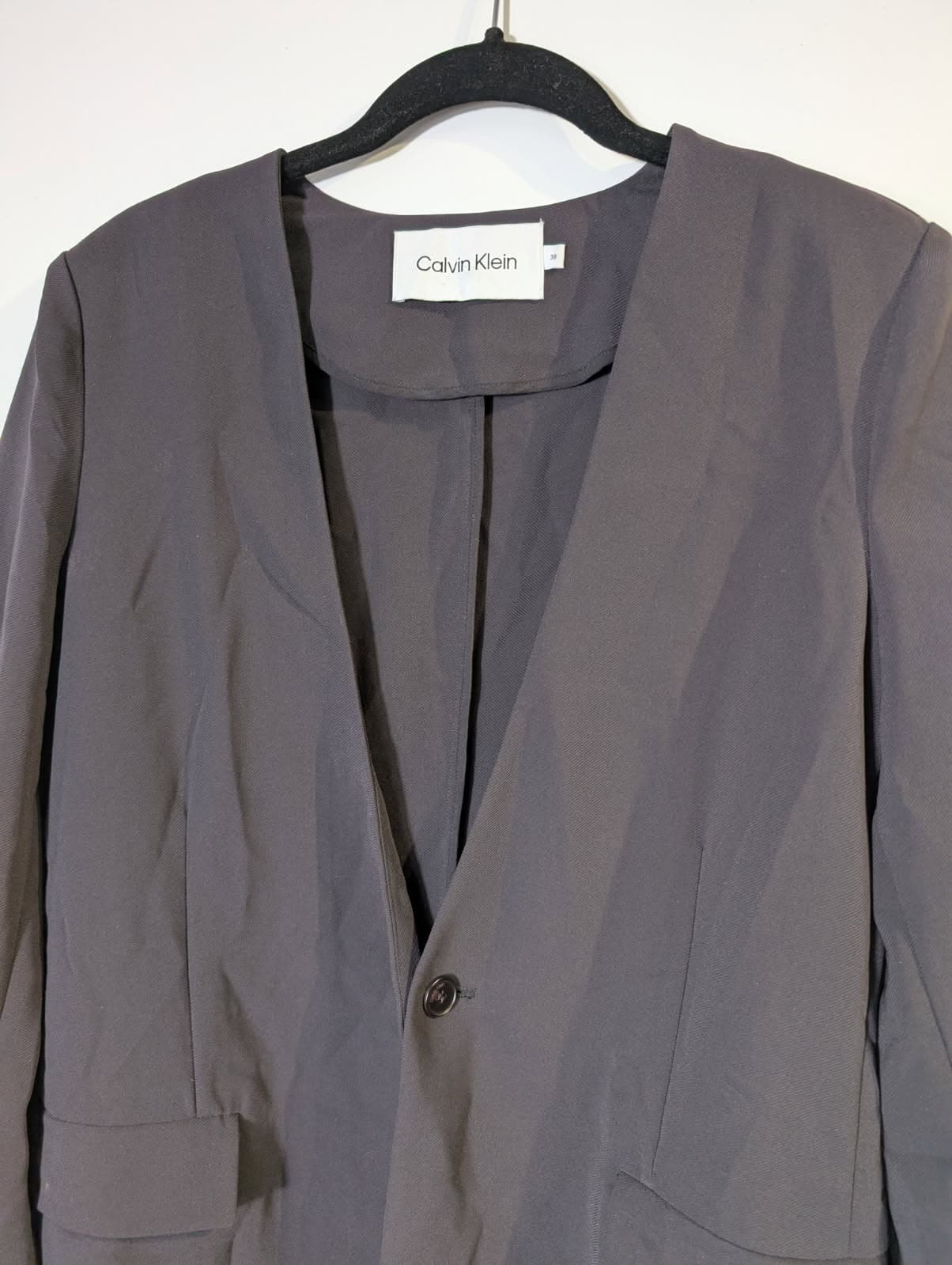 Calvin Klein Women's Open Front Belted Blazer Dark Grey Size 38 — photo 5 of 7
