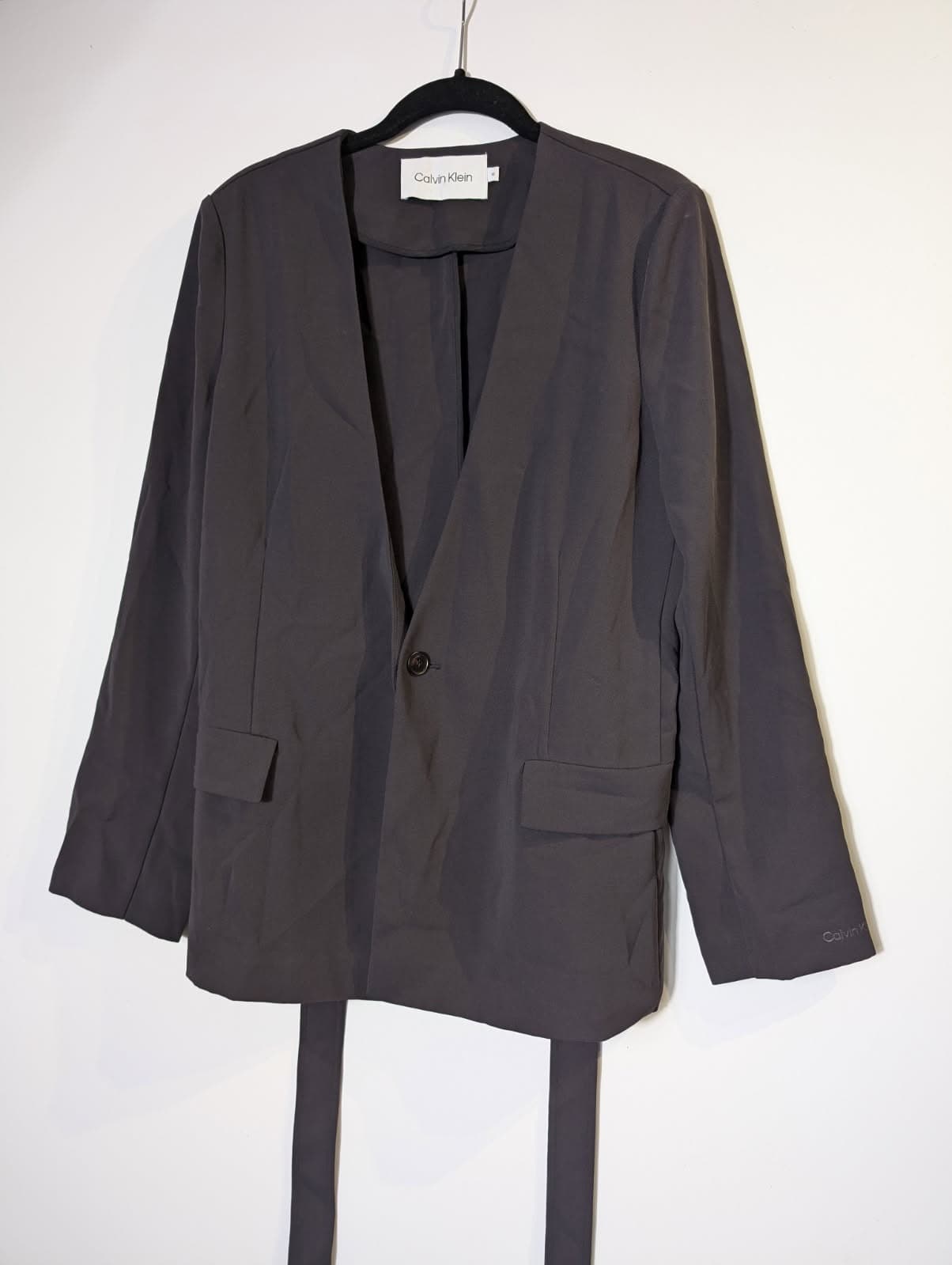 Calvin Klein Women's Open Front Belted Blazer Dark Grey Size 38 — photo 7 of 7