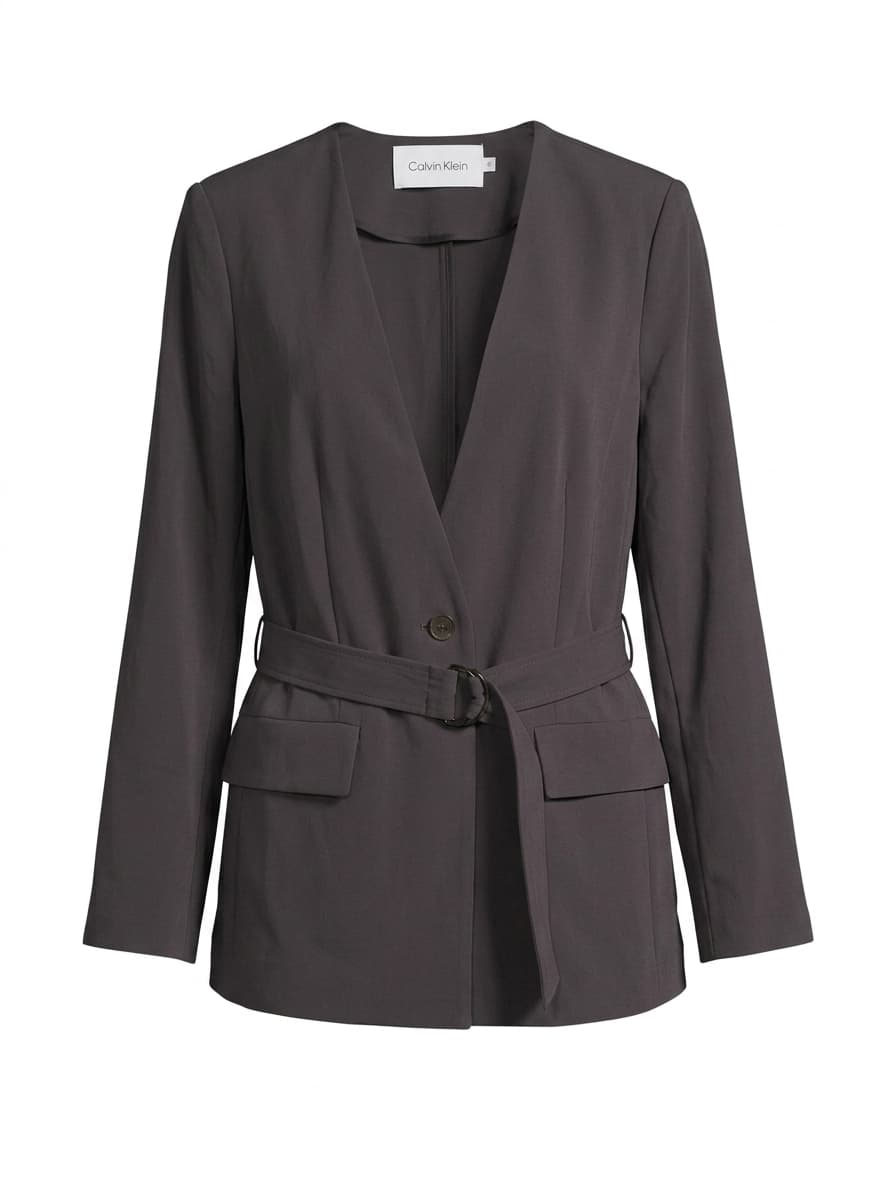 Calvin Klein Women's Open Front Belted Blazer Dark Grey Size 38 — photo 1 of 7