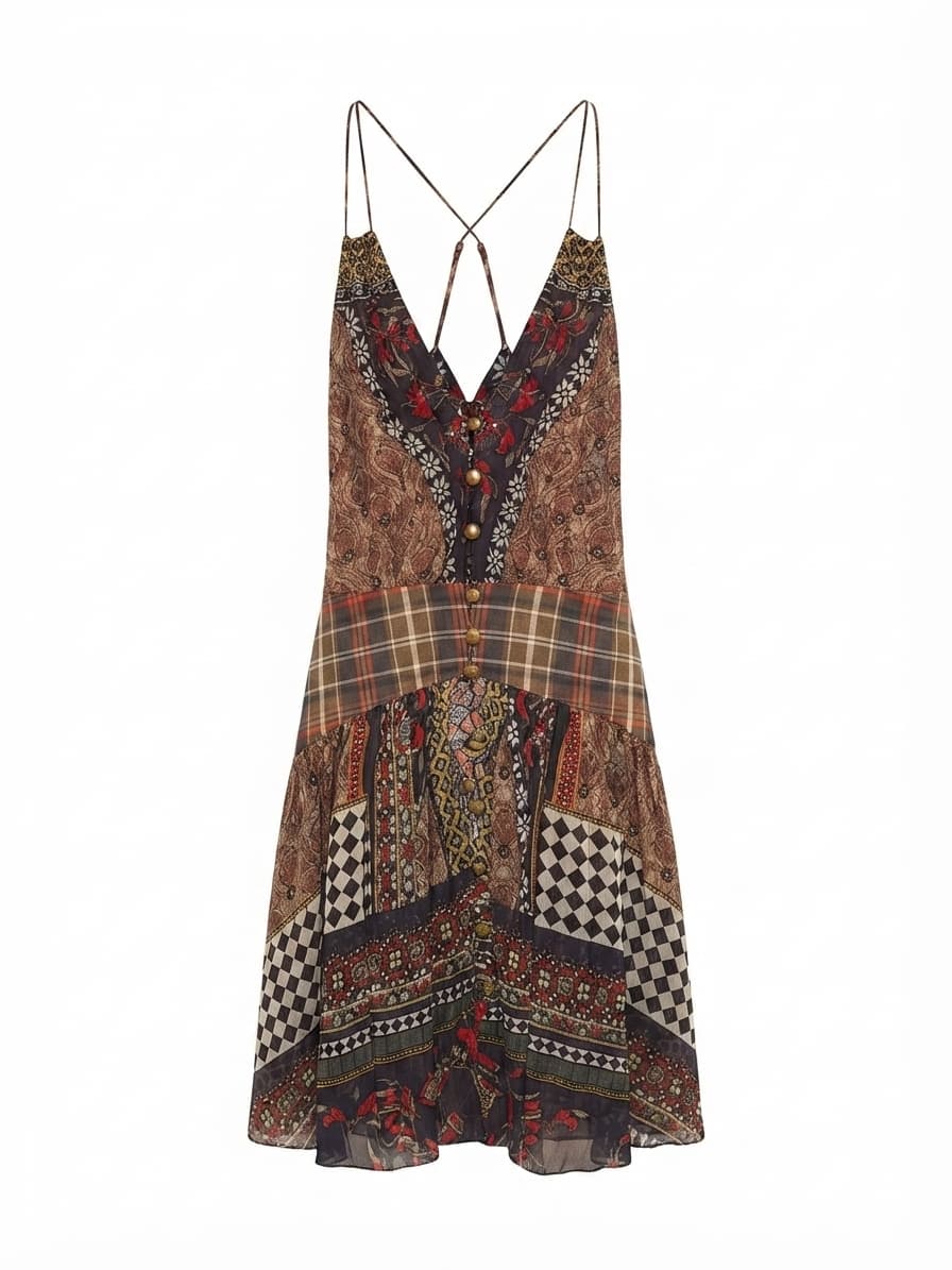 Camilla Patchwork Mixed Print Silk Slip Dress Women's XS — photo 1 of 13
