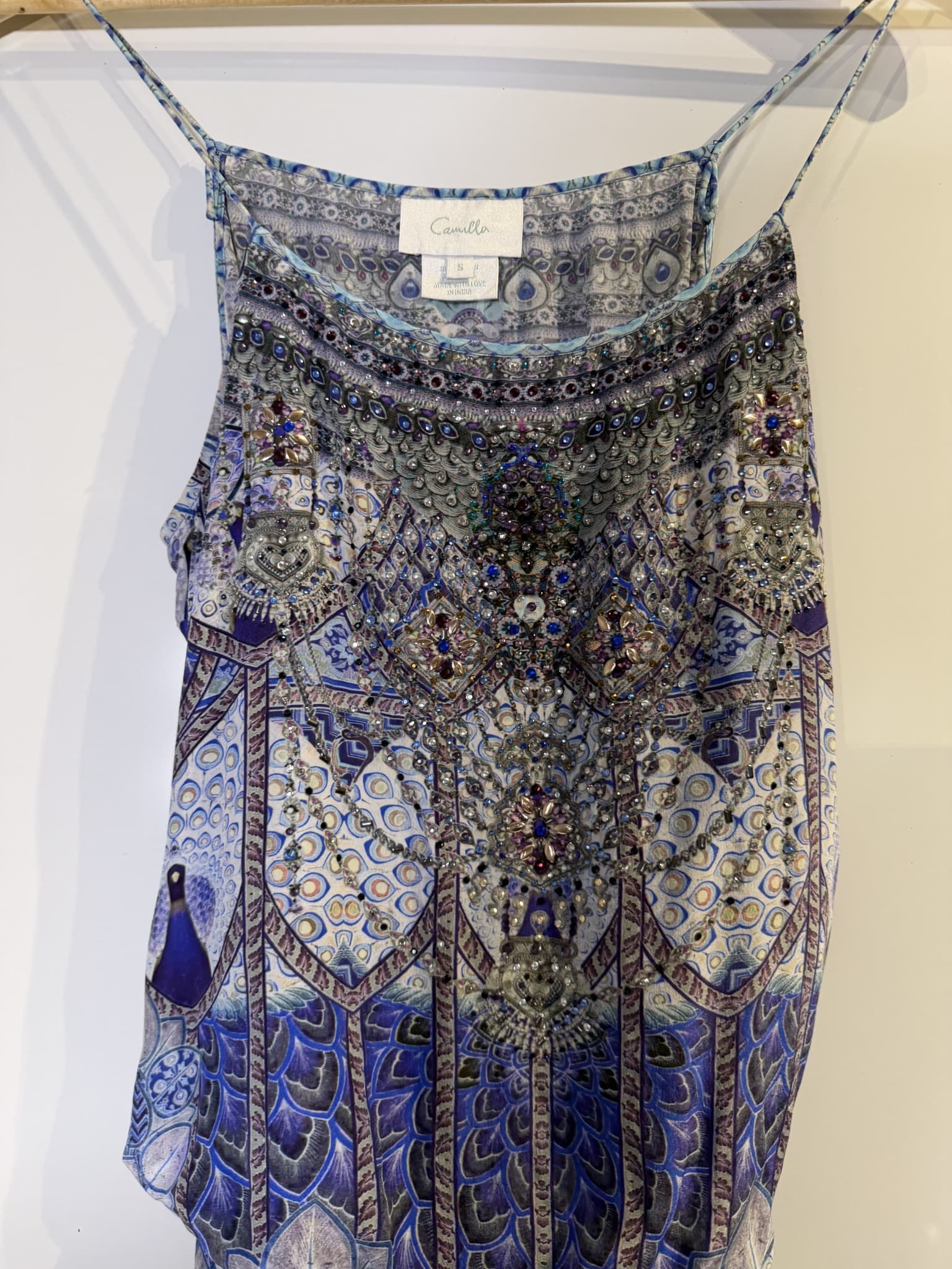 Camilla Silk Embellished Cami Dress Blue Patterned Size S — photo 5 of 14