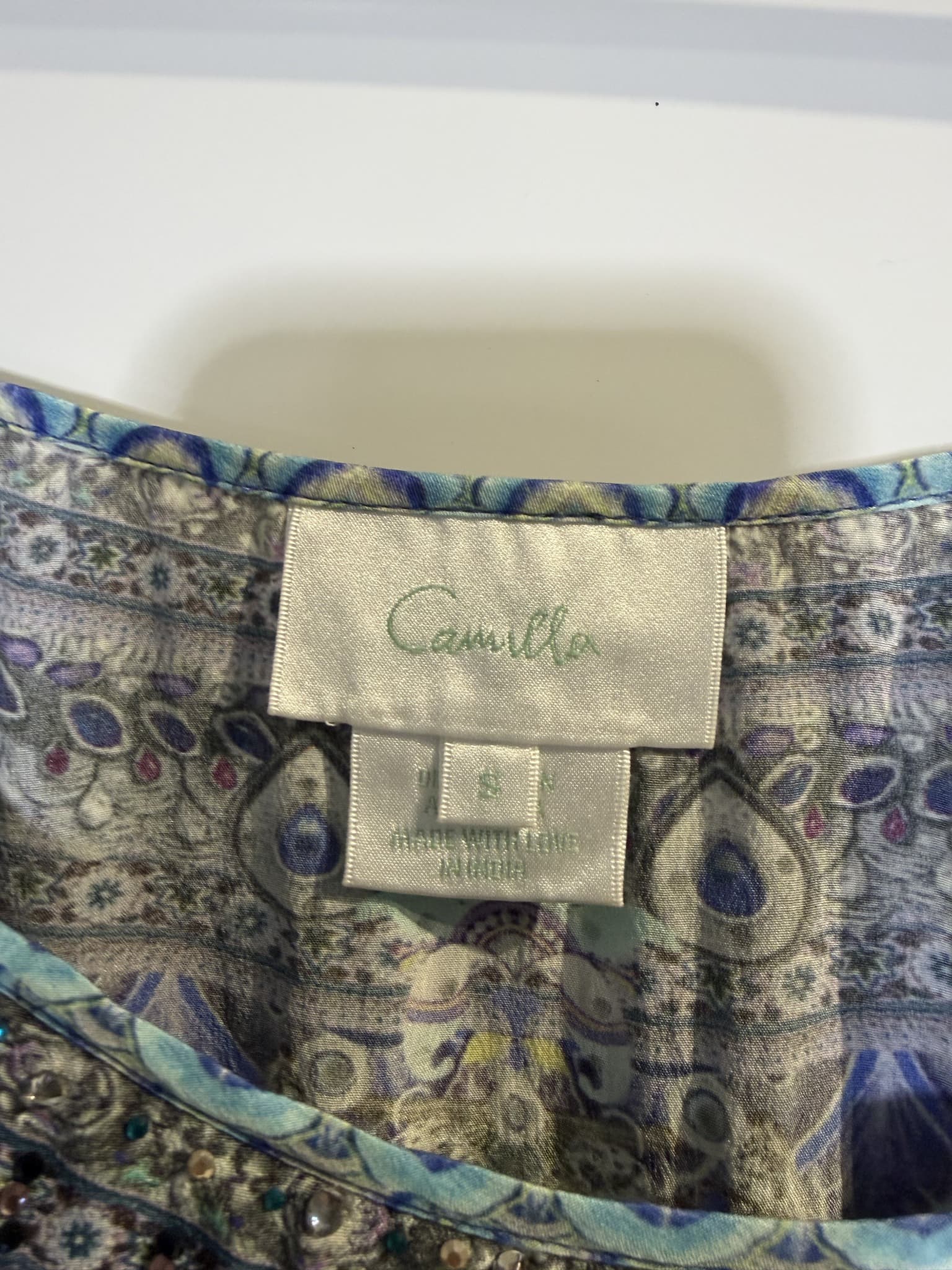 Camilla Silk Embellished Cami Dress Blue Patterned Size S — photo 10 of 14