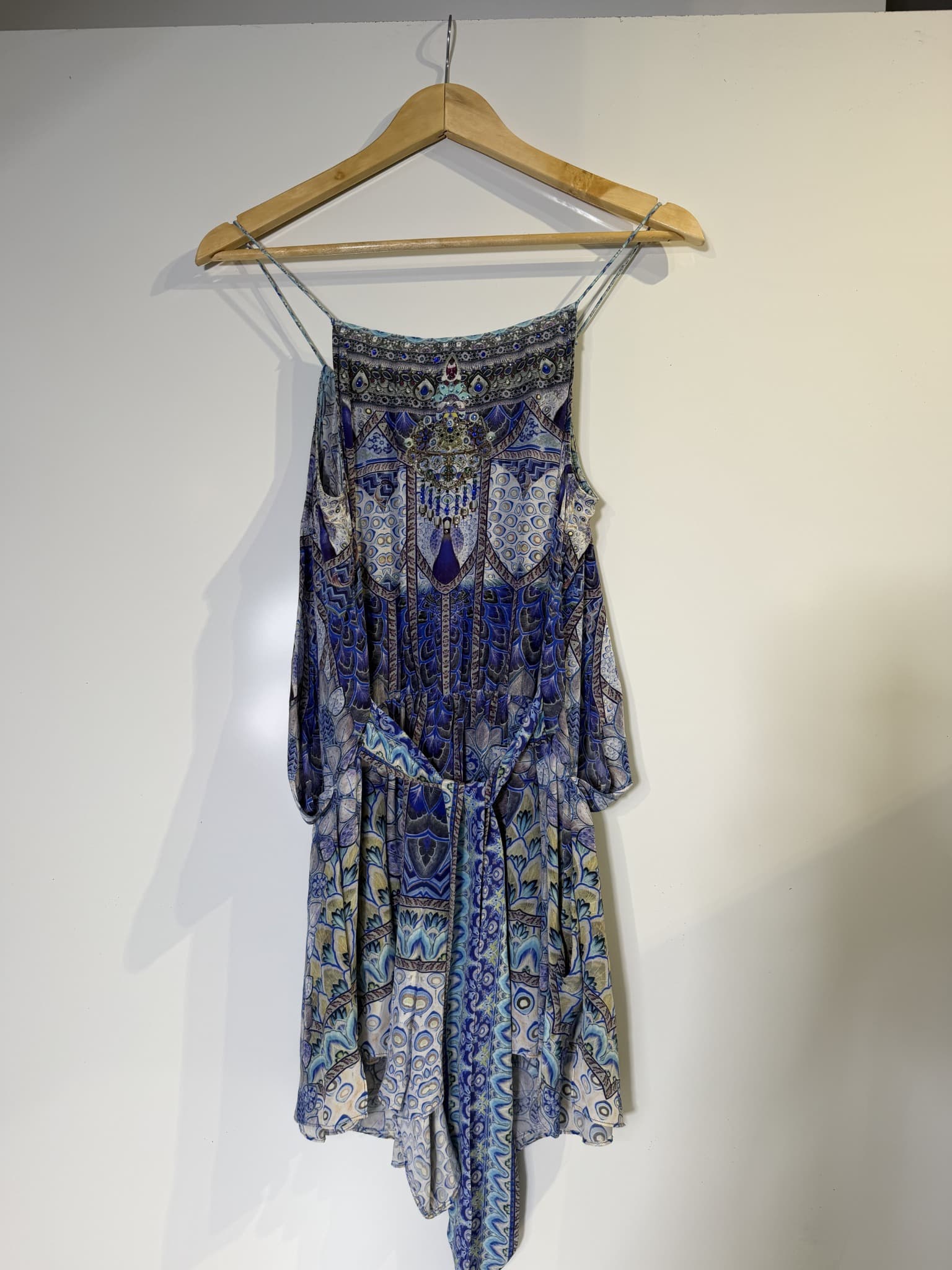 Camilla Silk Embellished Cami Dress Blue Patterned Size S — photo 11 of 14