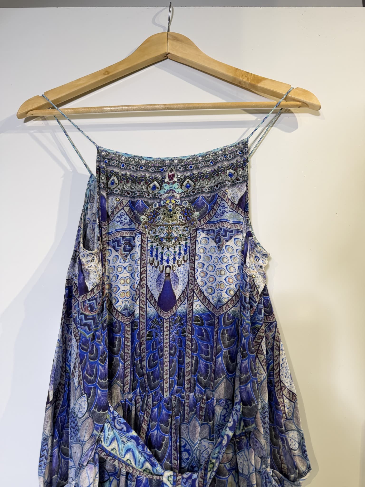 Camilla Silk Embellished Cami Dress Blue Patterned Size S — photo 13 of 14