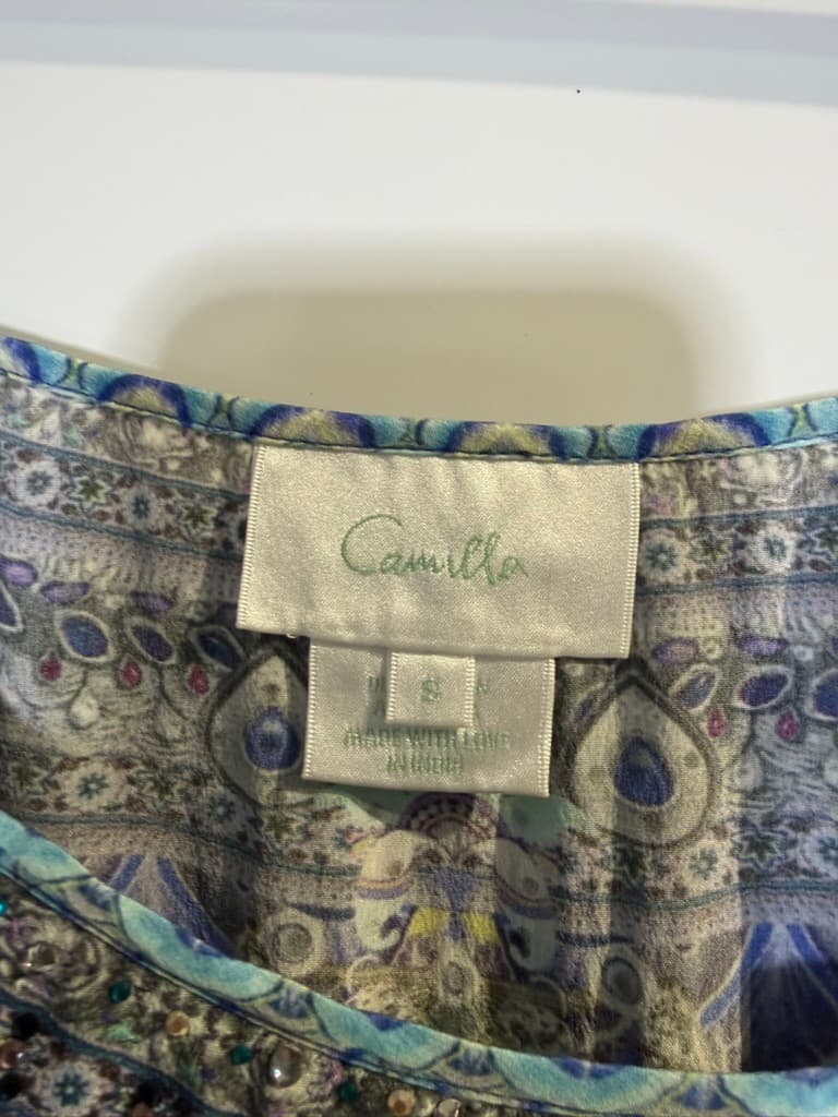 Camilla Silk Embellished Cami Top - Blue Floral Print Size S — photo 13 of 13
