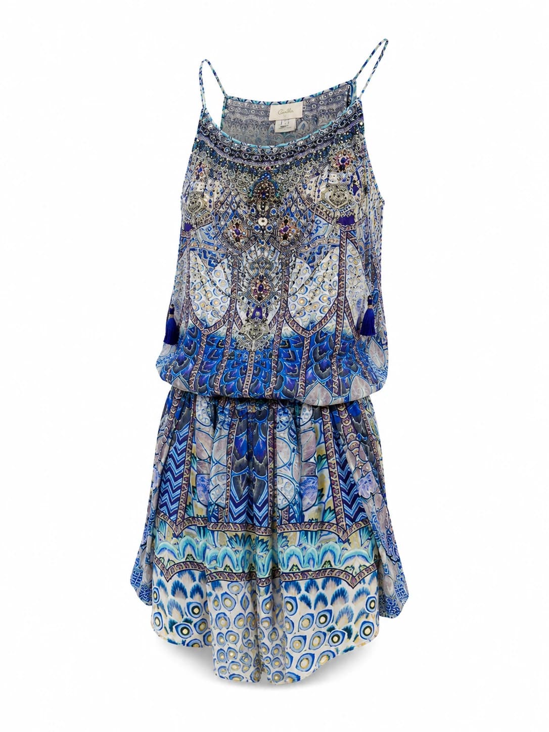 Camilla Silk Embellished Cami Top - Blue Floral Print Size S — photo 1 of 13
