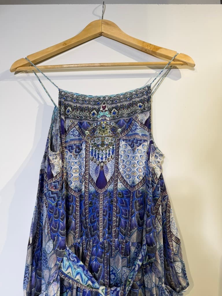 Camilla Silk Embellished Cami Top - Blue Floral Print Size S — photo 4 of 13